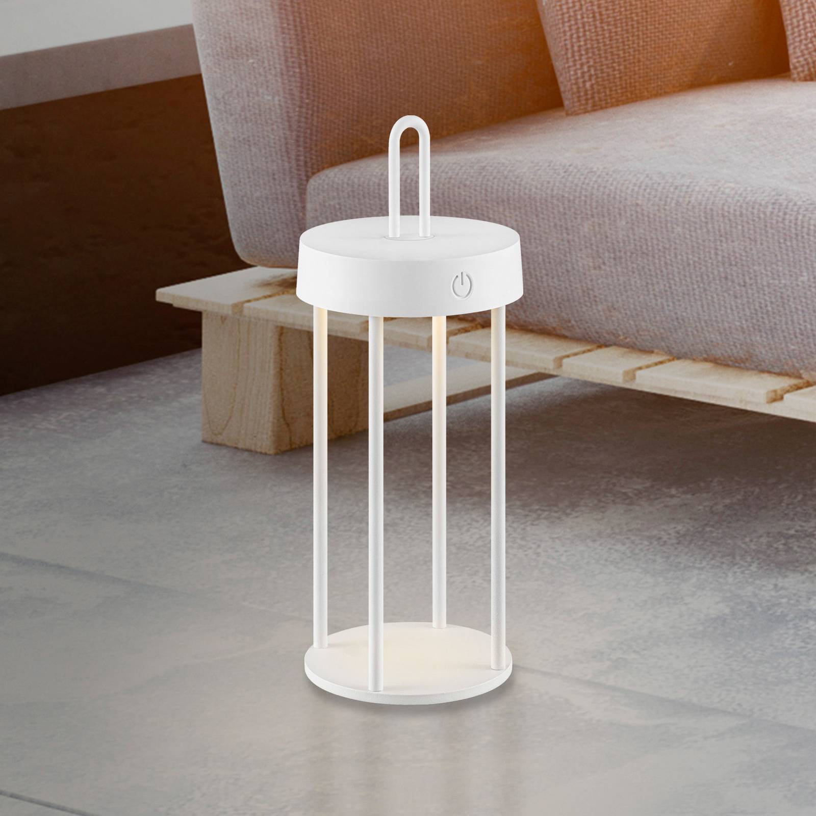 JUST LIGHT. Lampe de table LED rechargeable Anselm blanc 28 cm fer