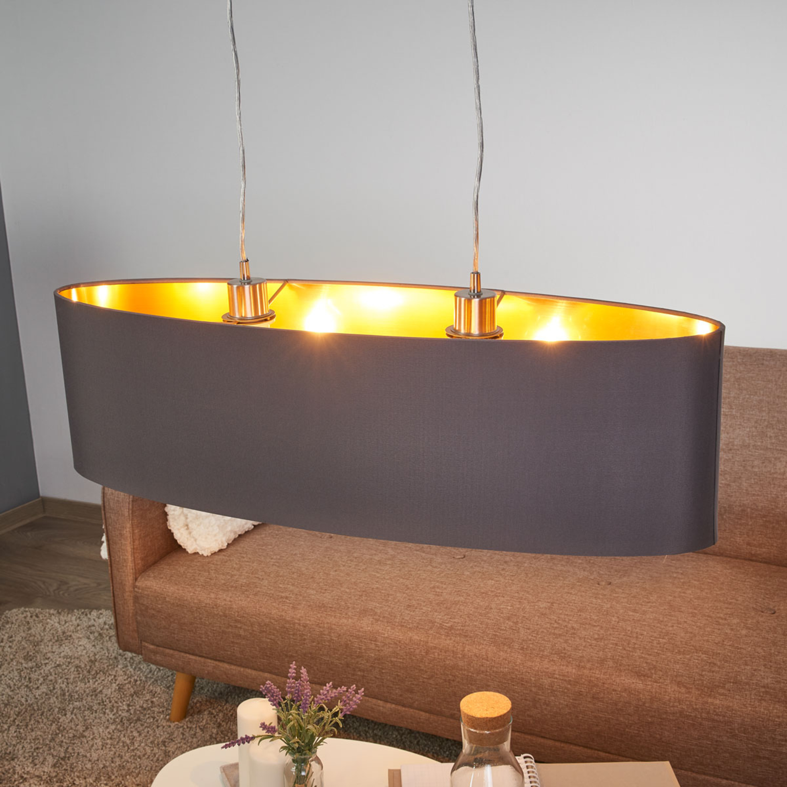 Lecio textil függő lámpa, ovális, 78 cm, fekete