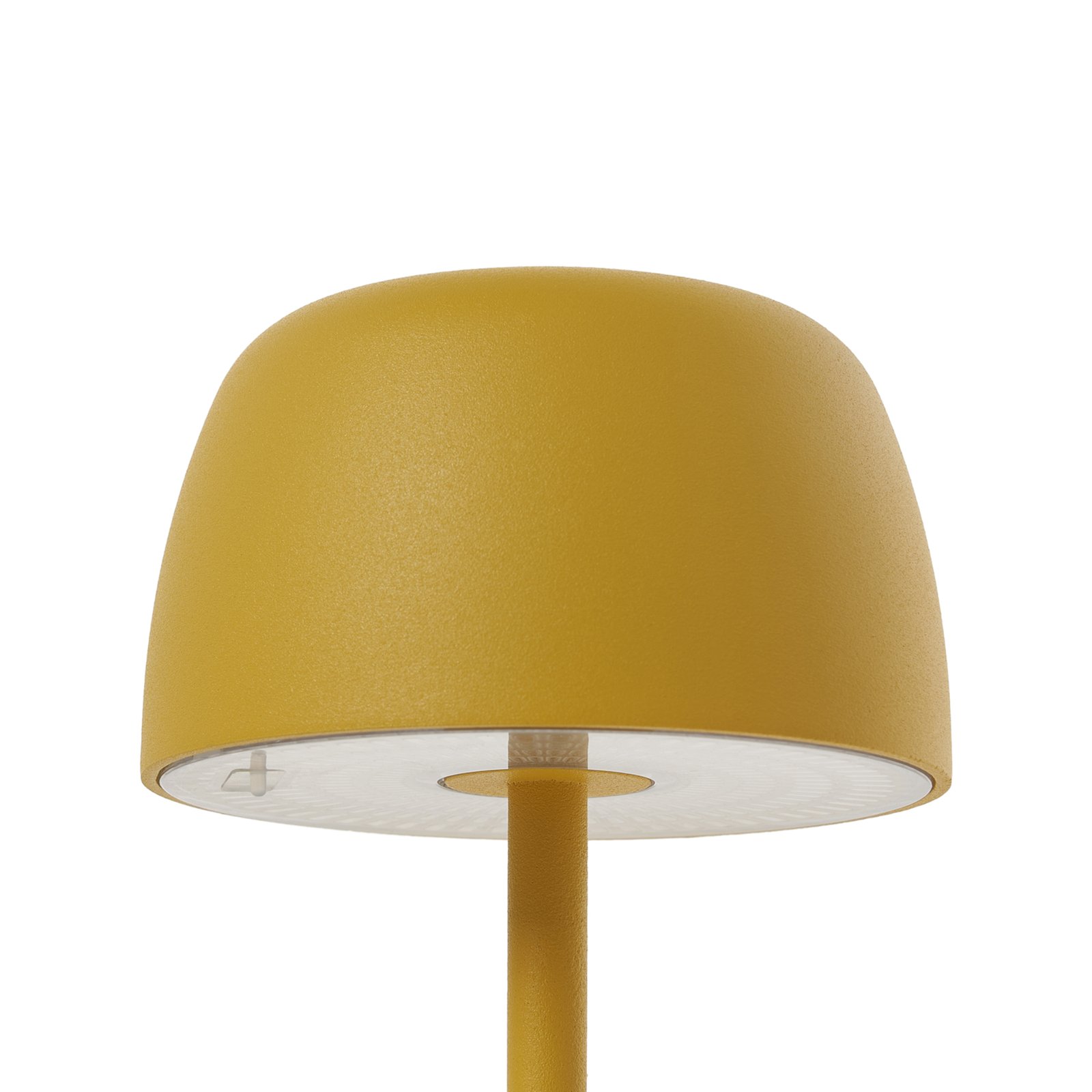 Lindby LED rechargeable table lamp Arietty, yellow, aluminium, Ø 10.5 cm