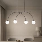 Lámpara colgante Nova, cristal/metal, negro/blanco, 4 luces