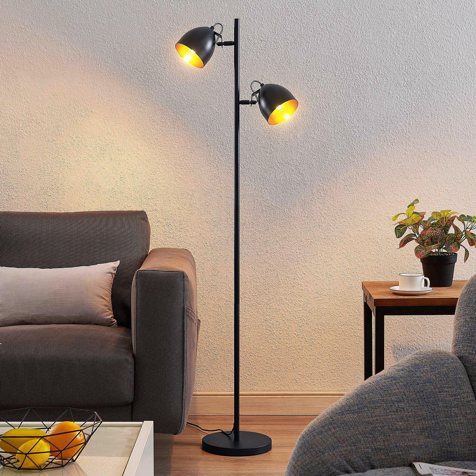 Lindby Fintja lampa stojąca czarna/złota, 2-pkt.
