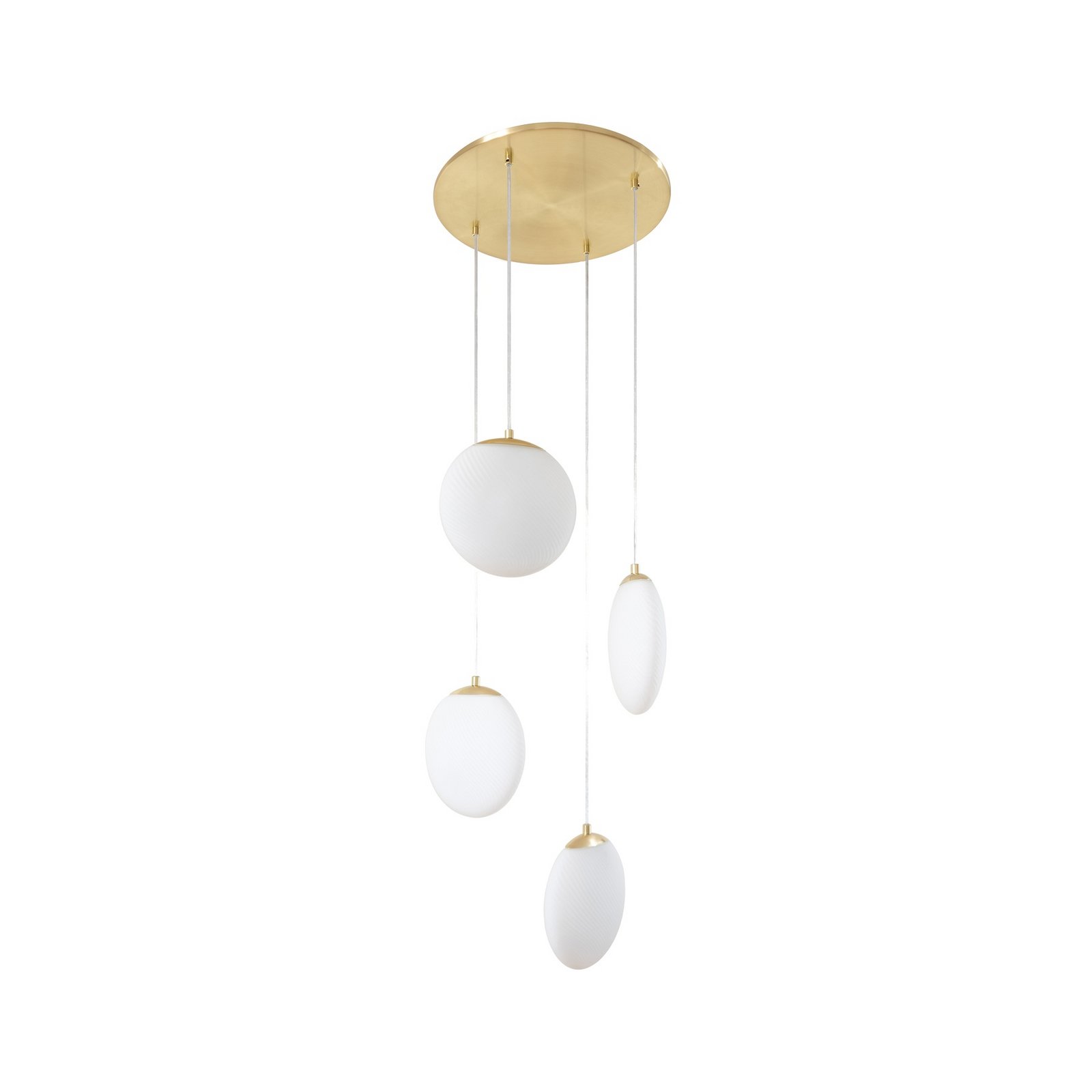 Lucande Hängeleuchte Lunelle, messing, Glas, 4-flg., Ø 40cm