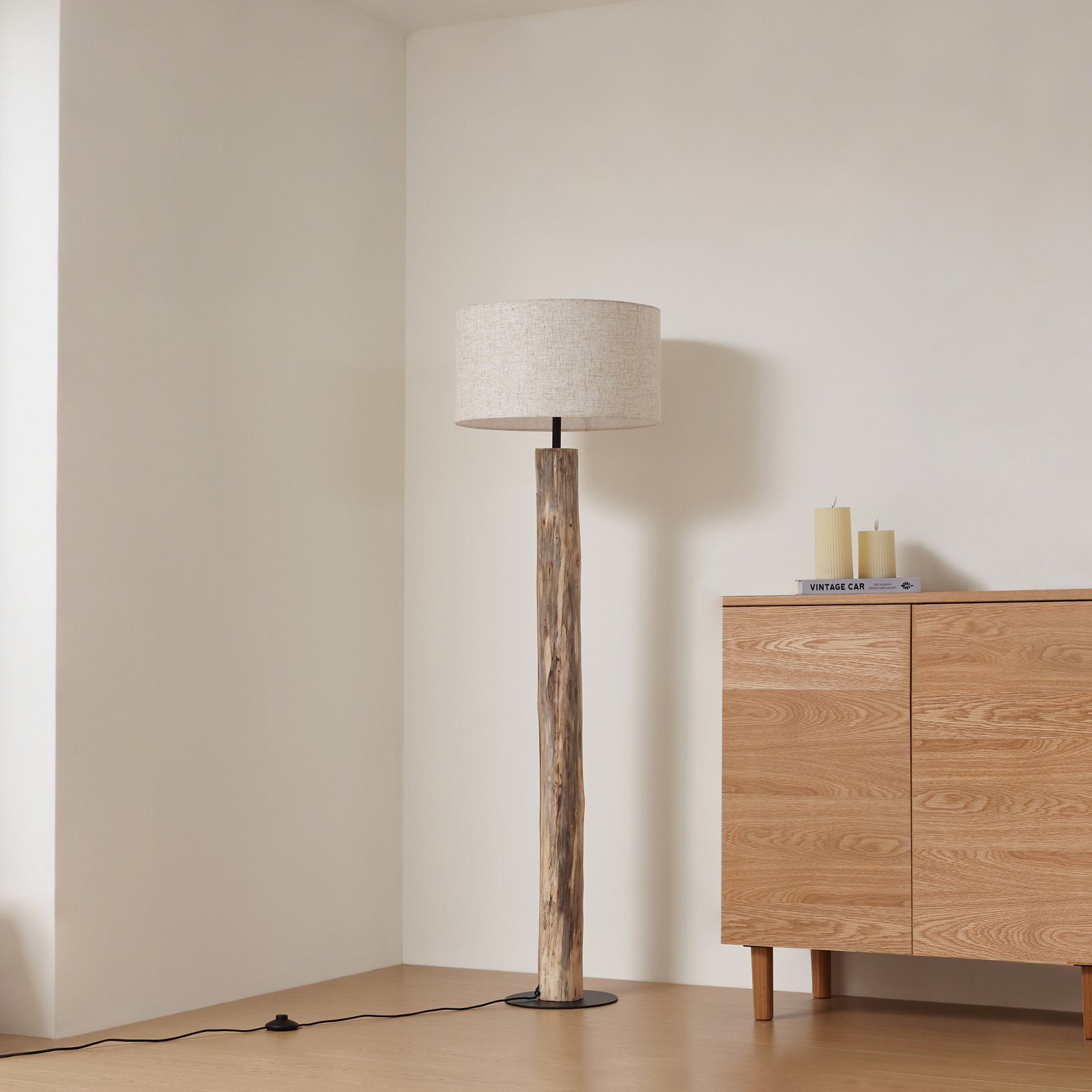 Lucande Lampe sur pied Jorvan, crème, eucalyptus, lin