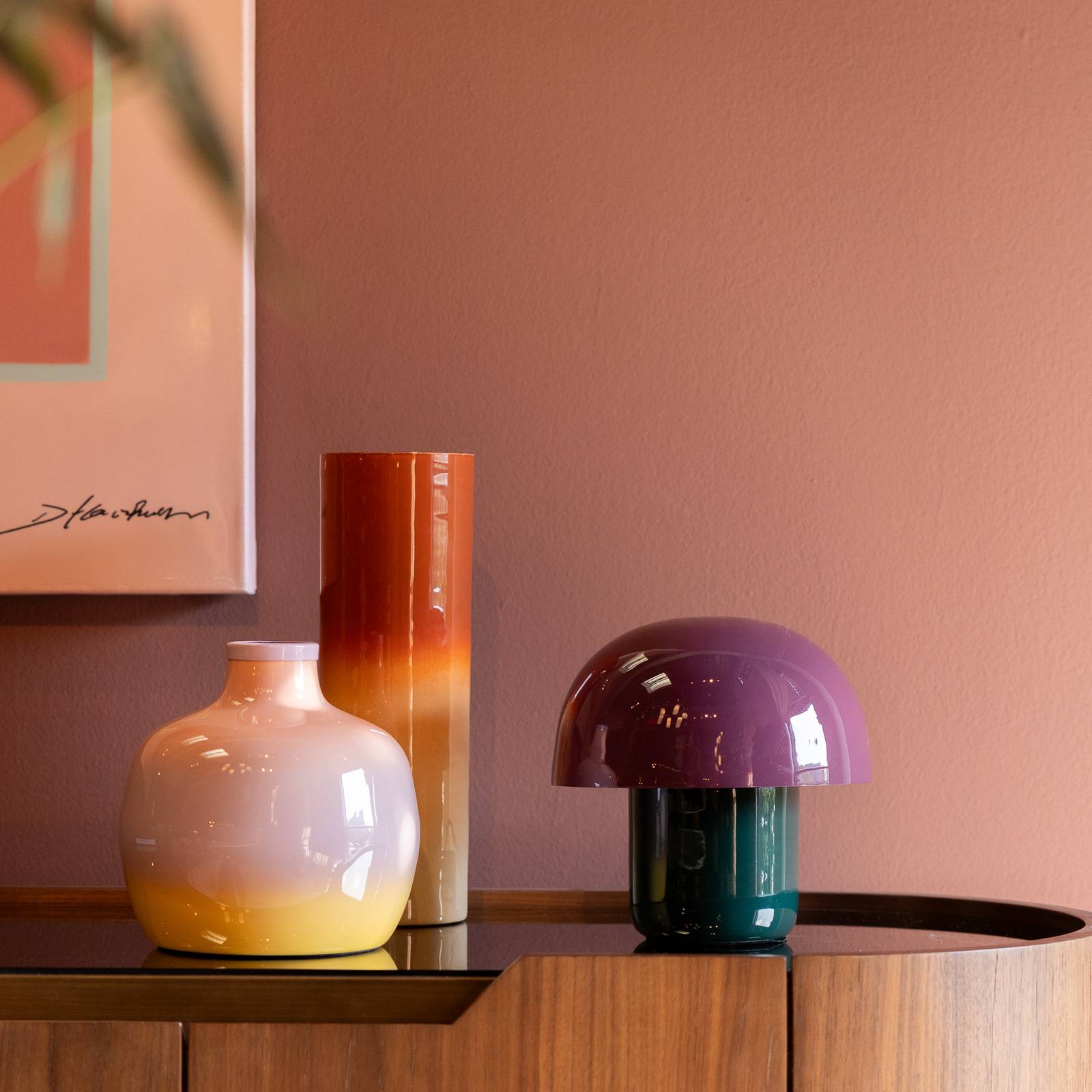 KARE Tischleuchte Mushroom, lila/grün, Metall, 20 cm, E14 günstig online kaufen