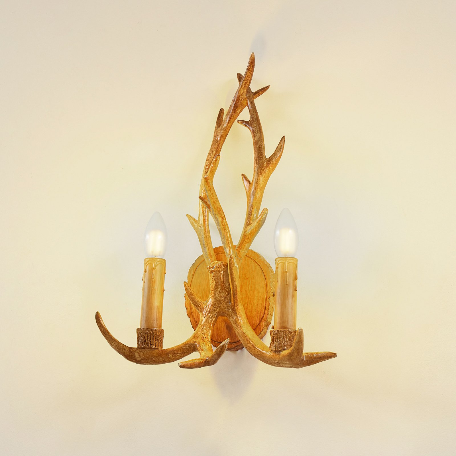 Lindby wall light Fibi, steel, brown, antlers, 47 cm high