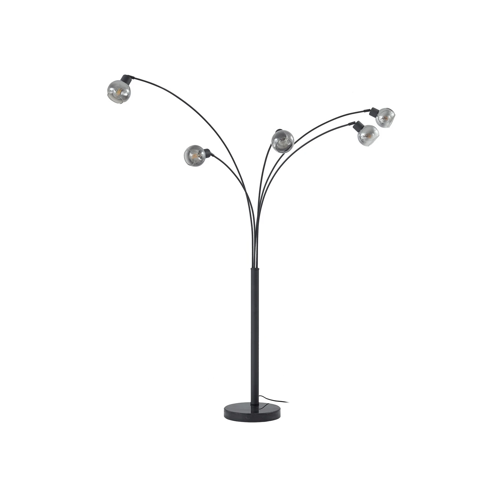 Lindby podna lampa Braccio, sivo/crna, staklo, 5 žarulja, 204,5 cm