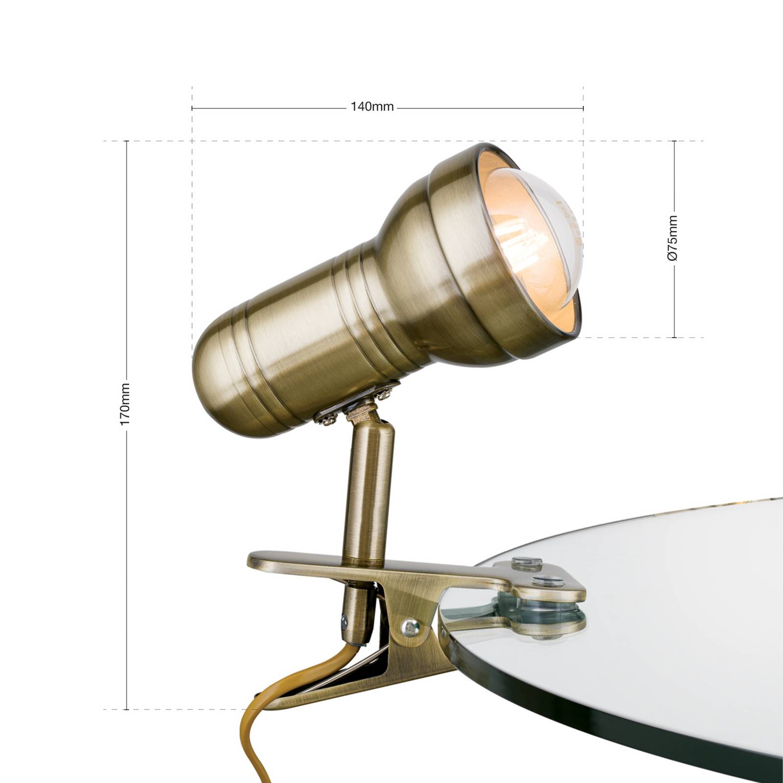 Lampa z klamrą zaciskową Samal, patyna