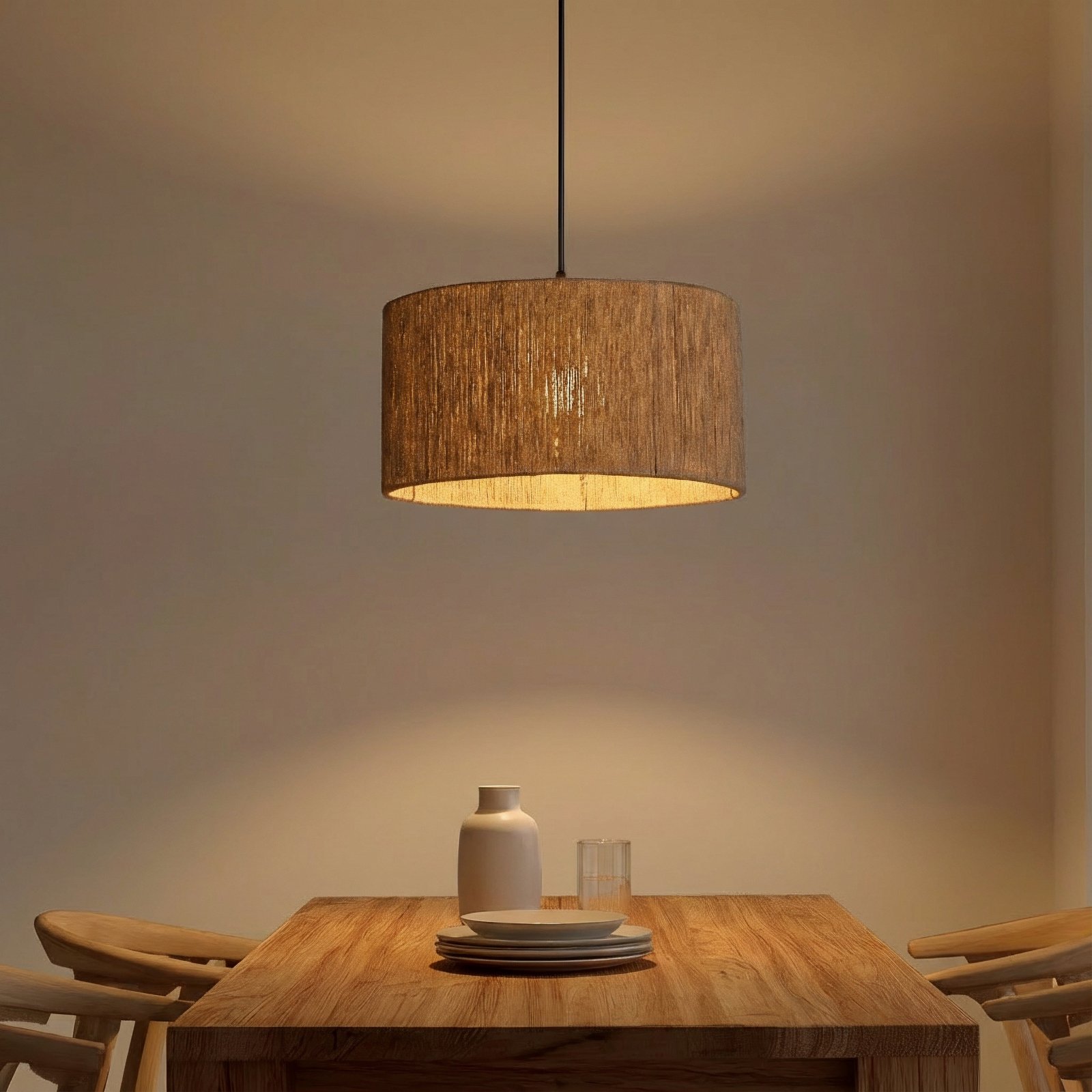 Κρεμαστό φωτιστικό Afra, ανοιχτό καφέ, σχοινί, Ø 40 cm