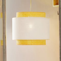 Lámpara colgante Boho, blanco/ratán Ø 38 cm