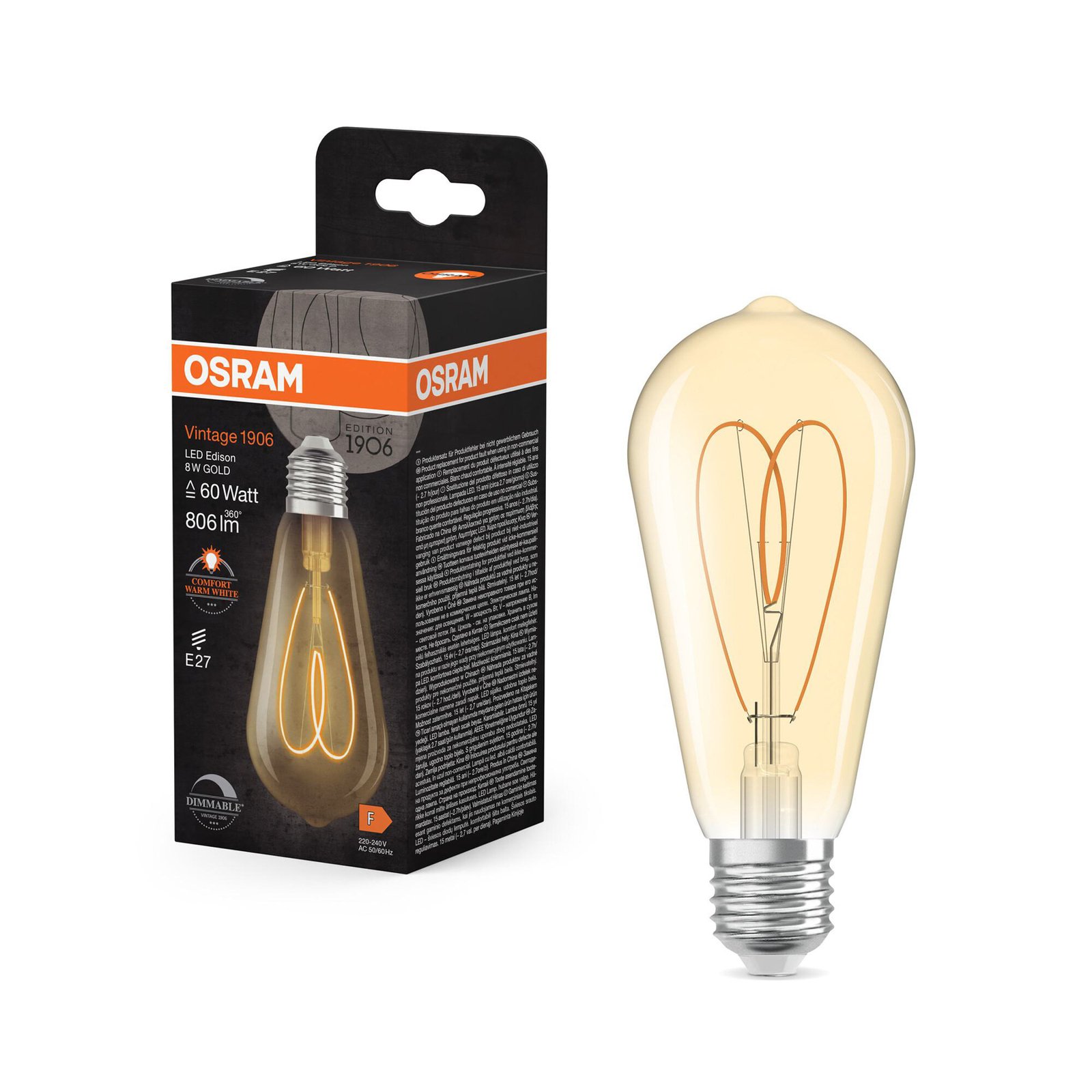 OSRAM LED Vintage ST64 E27 8W 922 Heart Filament guld dimbar