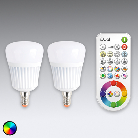 Żarówka LED E14 iDual, 2 szt., z pilotem