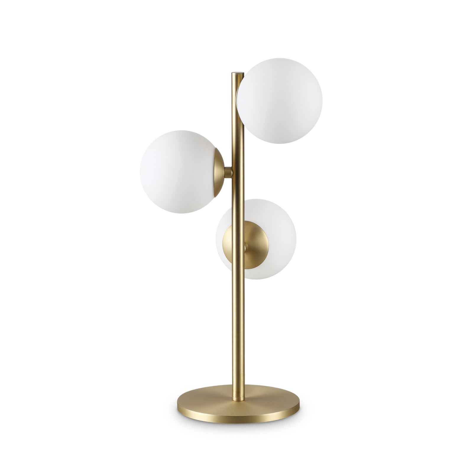 Stolová lampa IDEAL LUX Perlage, mosadz/biela, výška 43 cm, 3-pl. žiarovka