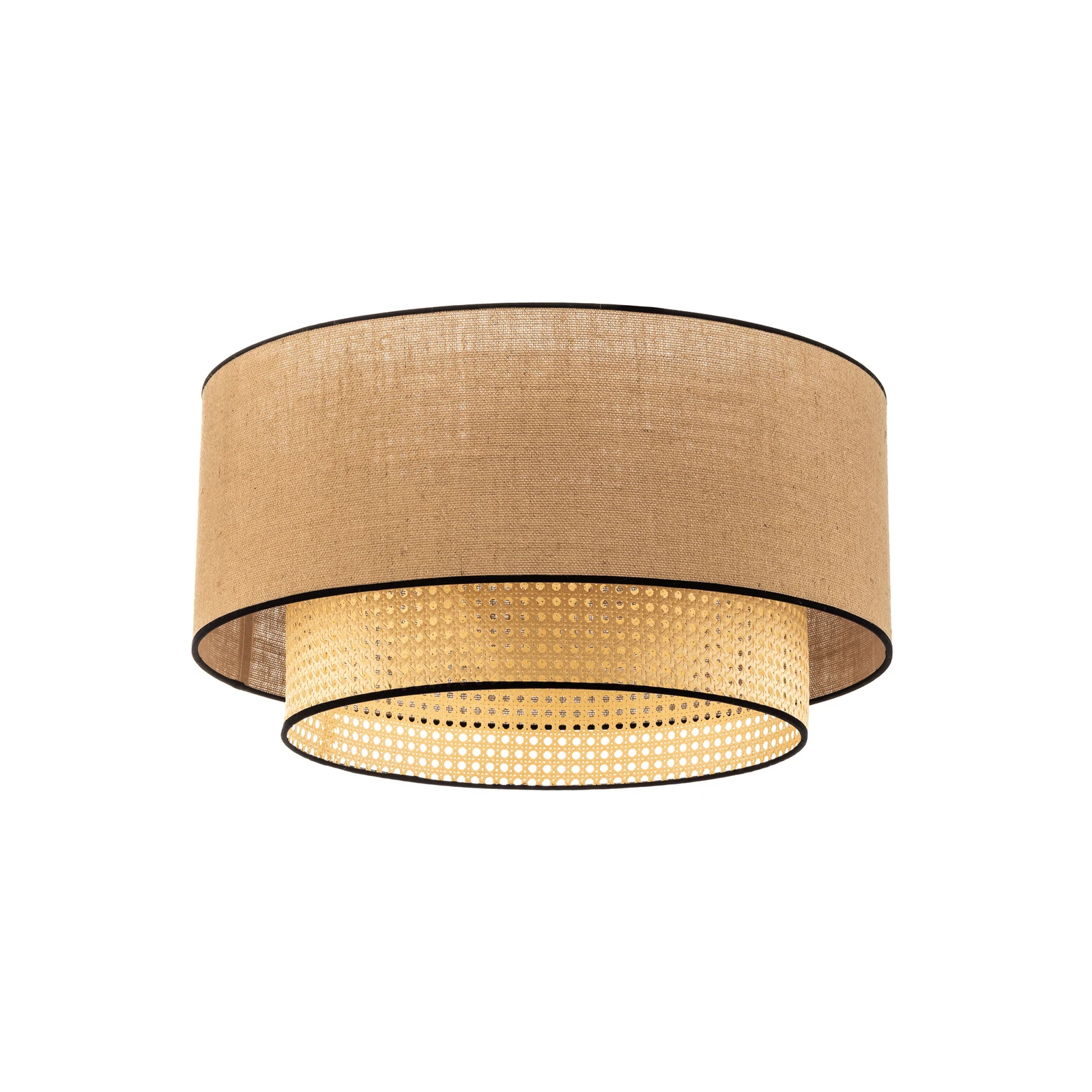 Lámpara de techo Boho, marrón/madera/negro, Ø 60 cm, tela/ratán