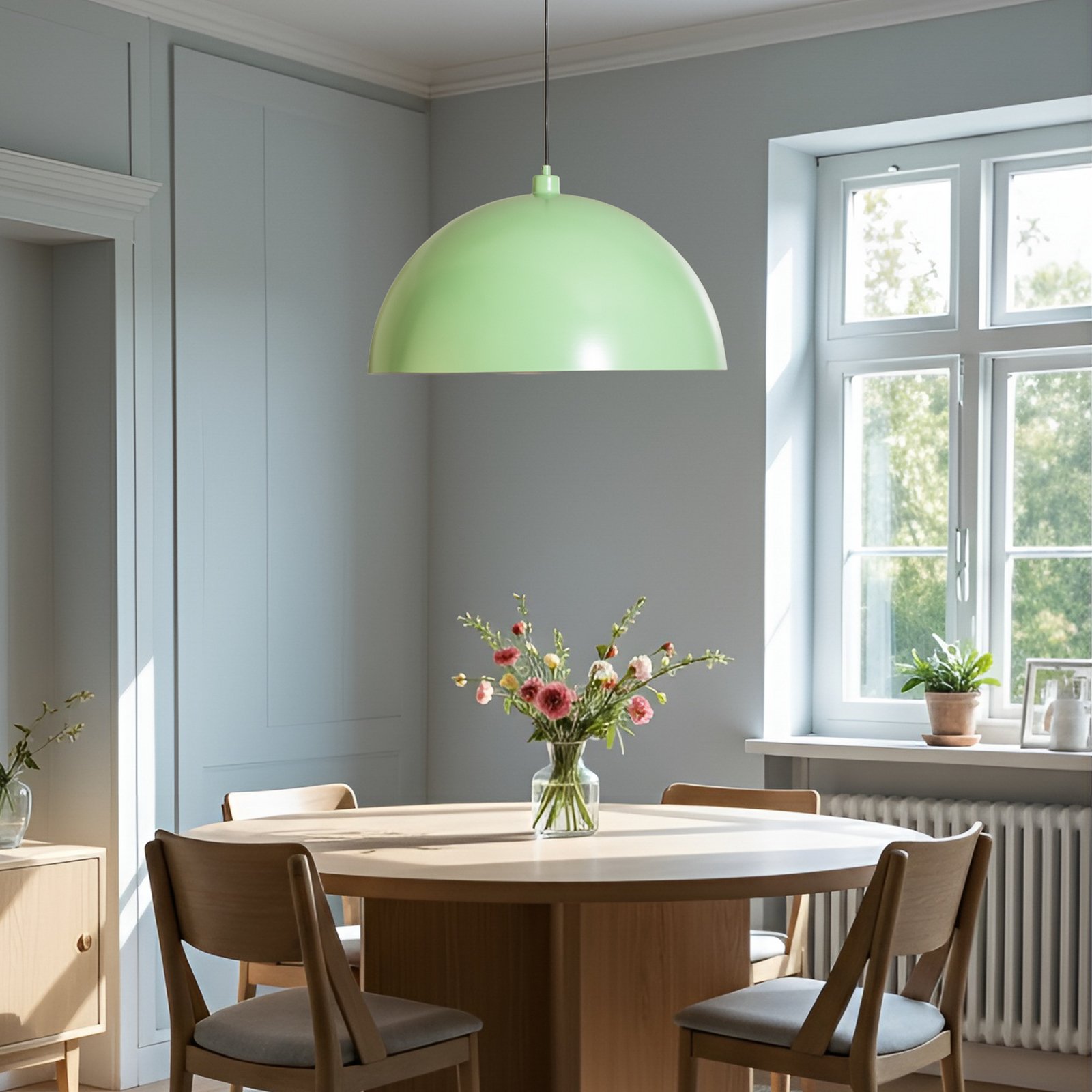 Lampă suspendată Kure, verde mentă, metal, Ø 60 cm, E27