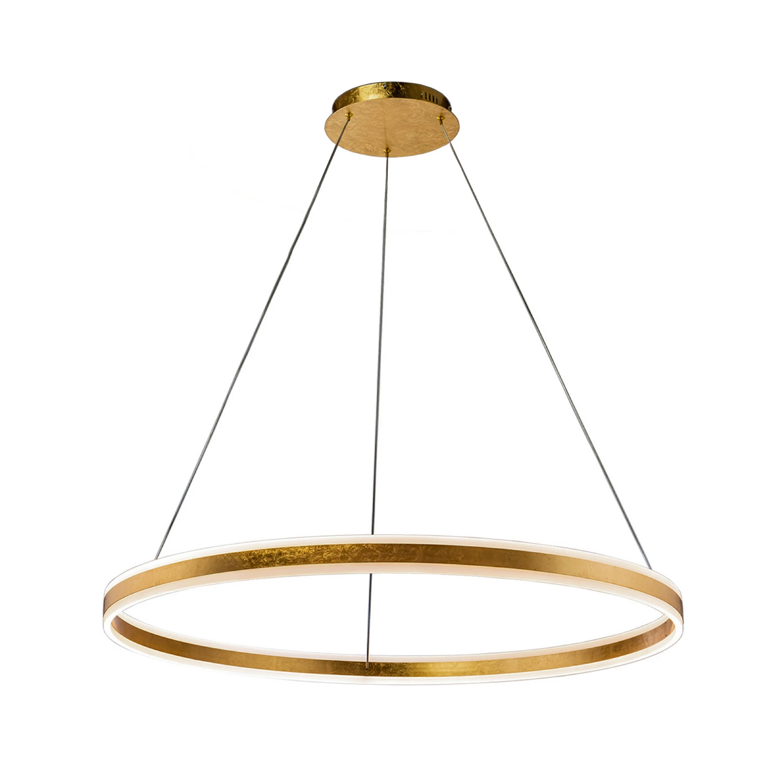 Závěsné světlo Helia LED, zlatá barva, Ø 100 cm, kov