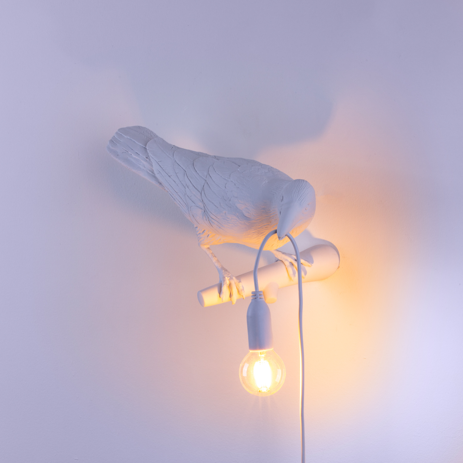 SELETTI Bird Lamp LED-Wandlampe Blick rechts weiß