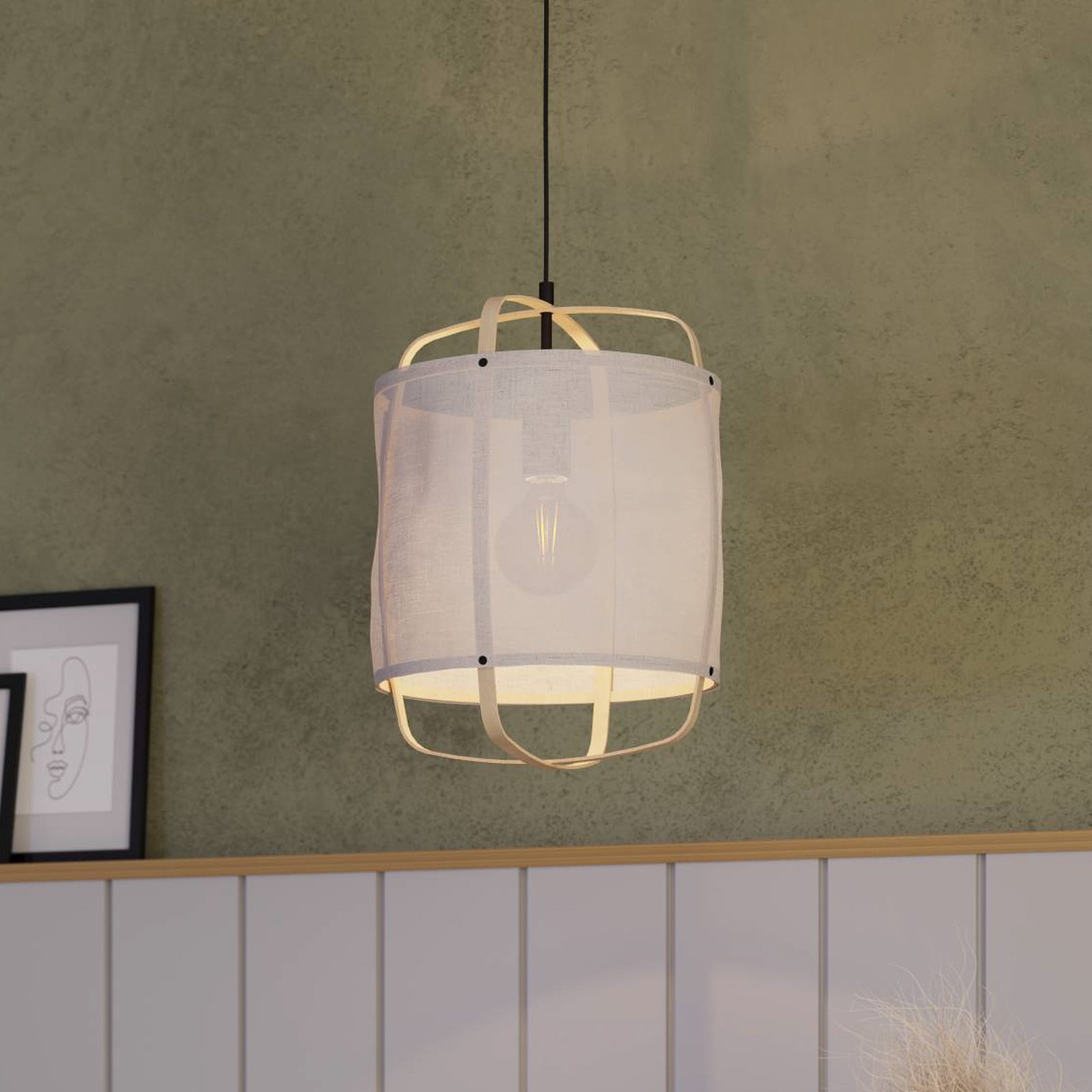 Lámpara colgante Surfleet, pantalla de lino bambú