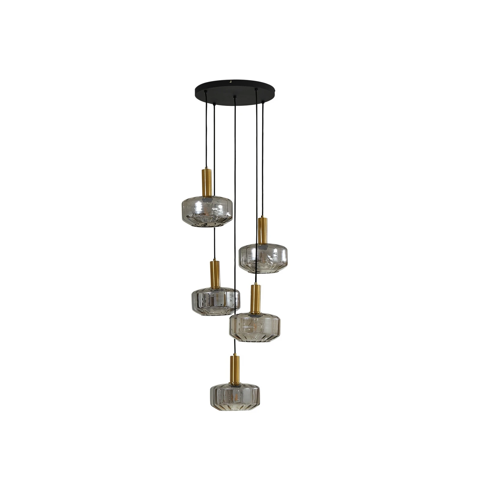 Lindby suspension Hildur, à 5 lampes, gris fumé, verre
