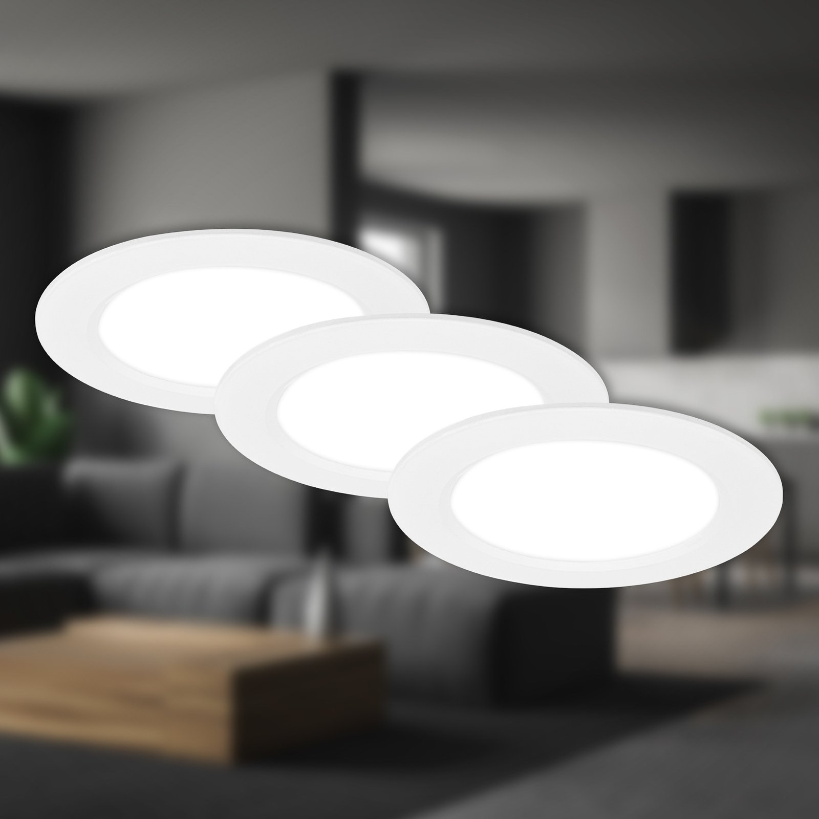 LED recessed light Jeft, Ø12cm, white, set of 3, on/off, rigid