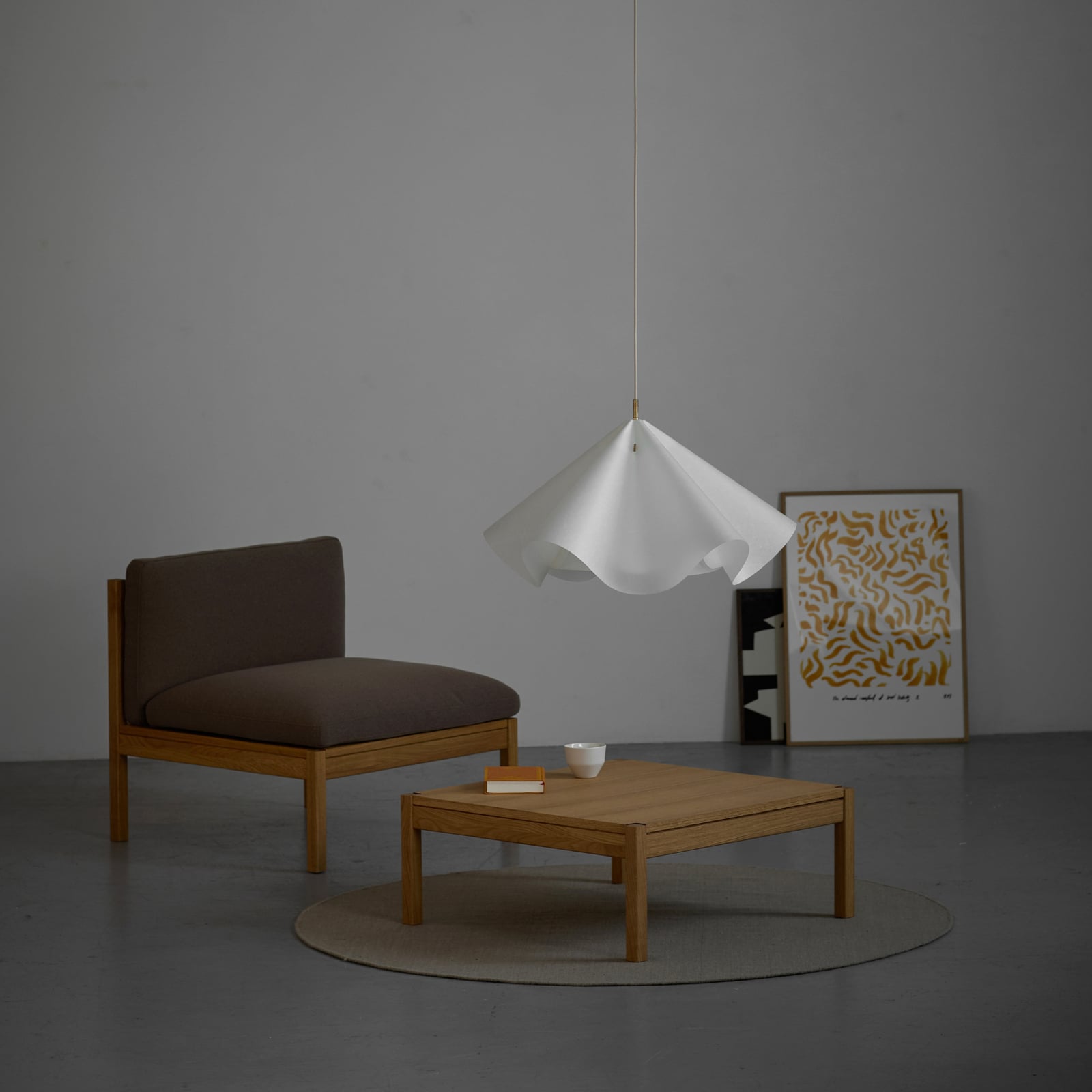 Sinuate lógó lámpa, sárgaréz/fehér, Ø75 cm, E27, papír – Moebe Sinuate lógó lámpa, sárgaréz/fehér, Ø75 cm, E27, papír – Moebe