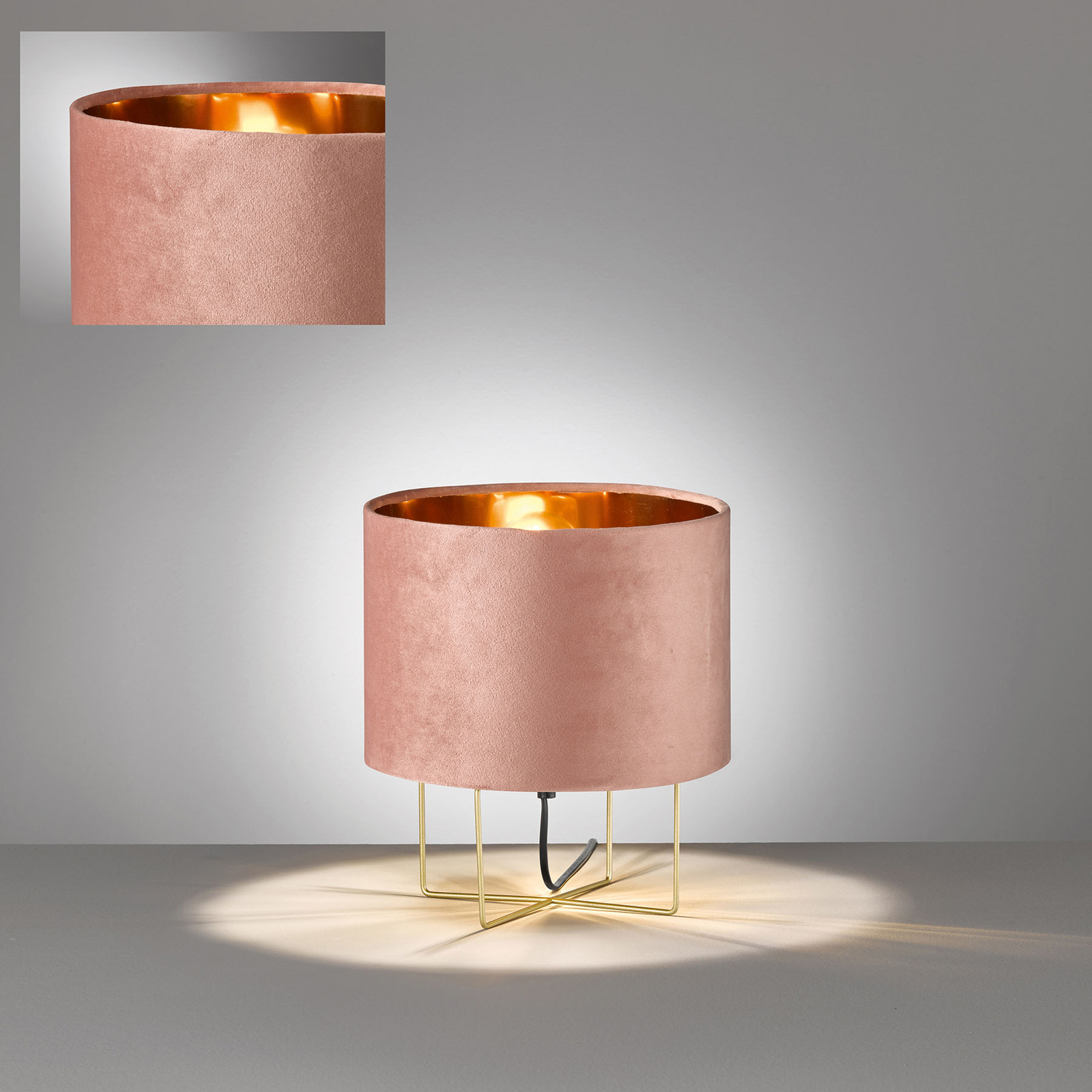 Lámpara de mesa Aura, terciopelo, alto 32 cm, rosa