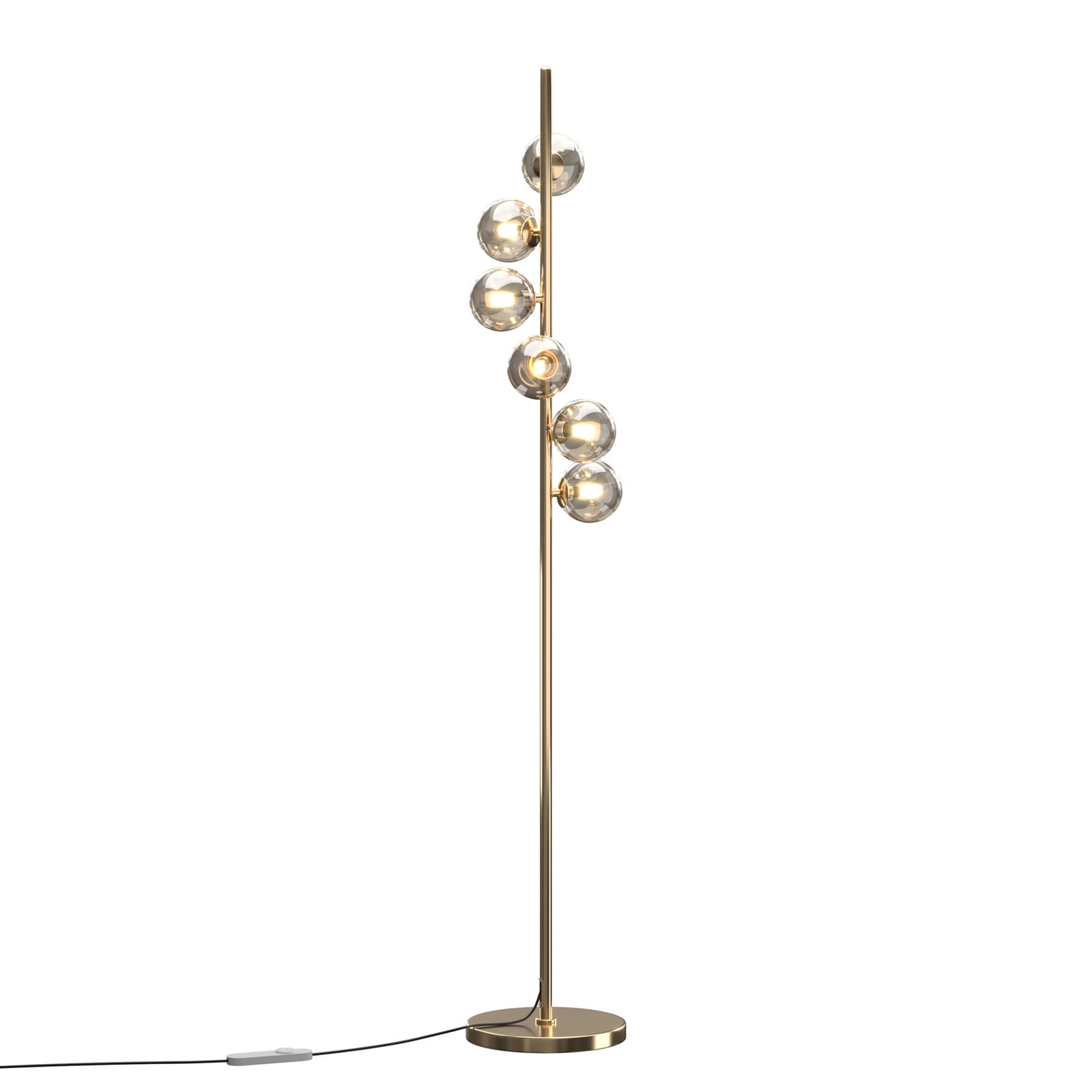 Gulvlampe Dallas, guld/brun, højde 150 cm, 6 lyskilder, dæmper