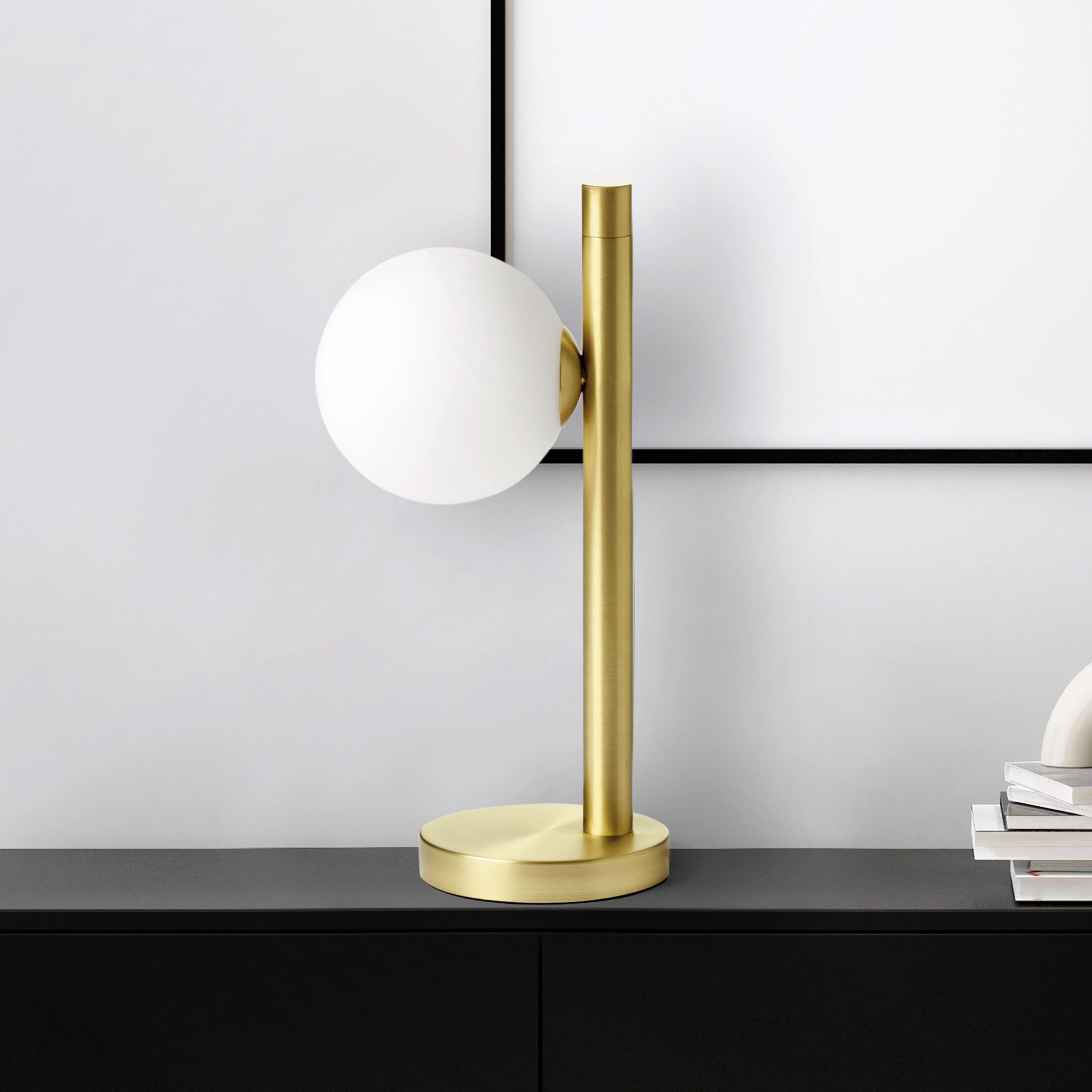 Lámpara de mesa Pomi, 1 luz, color dorado, cristal, altura 28 cm