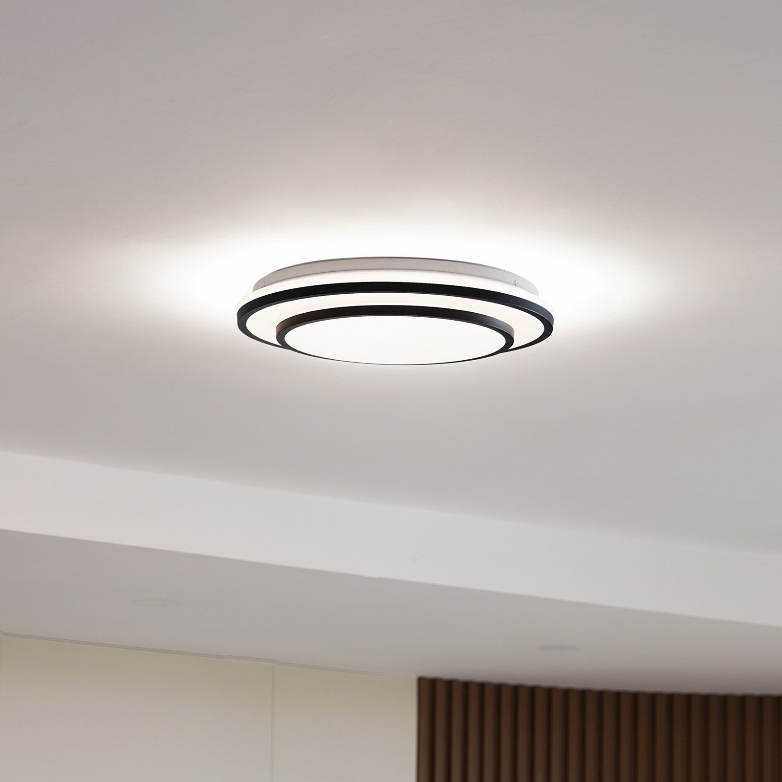 Plafonieră cu LED Lindby Duala negru RGB CCT telecomandă - Camera de zi / sufragerie - negru alb opal - Plastic