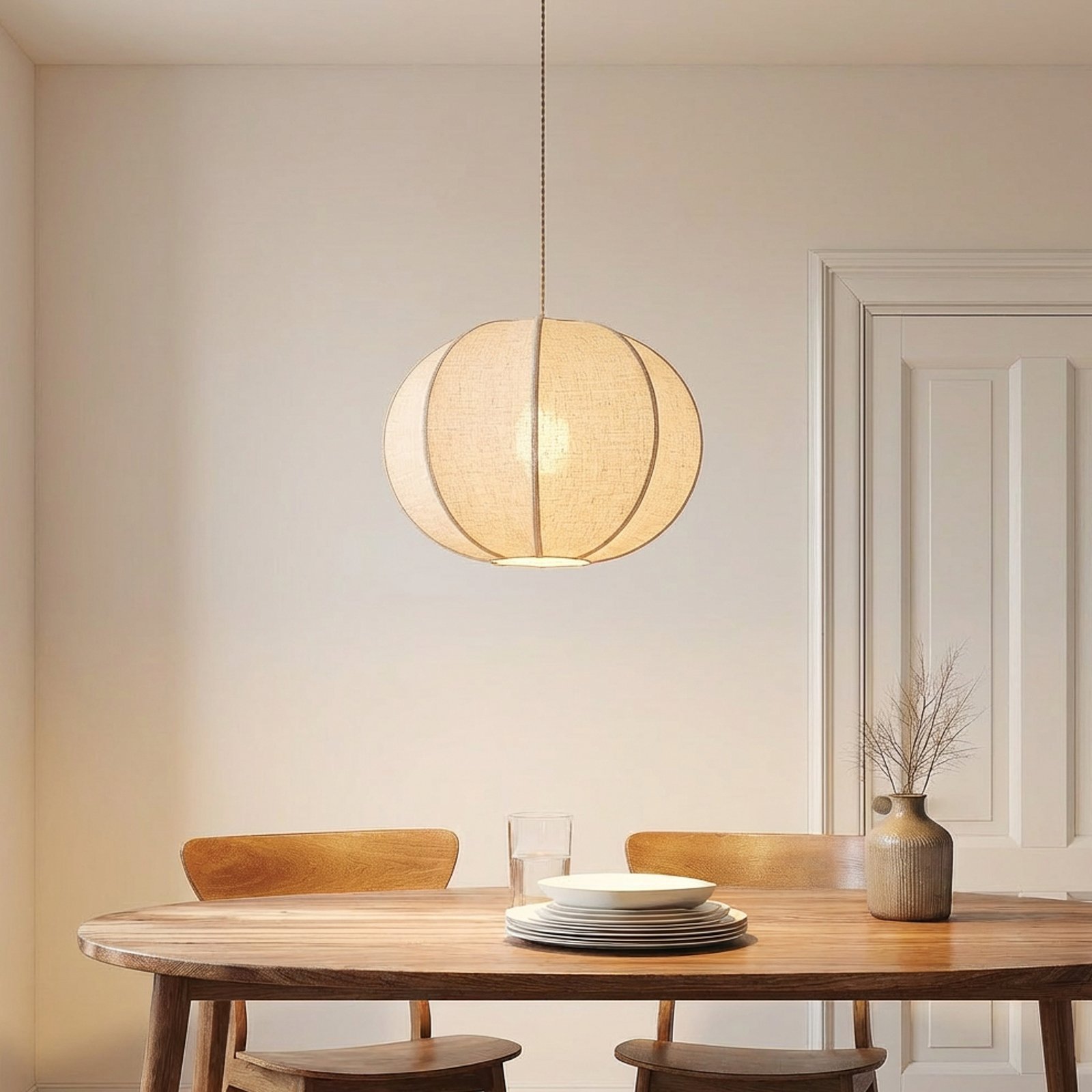 Lampada a sospensione Lindby Elfie, Ø 47 cm, beige, lino, E27