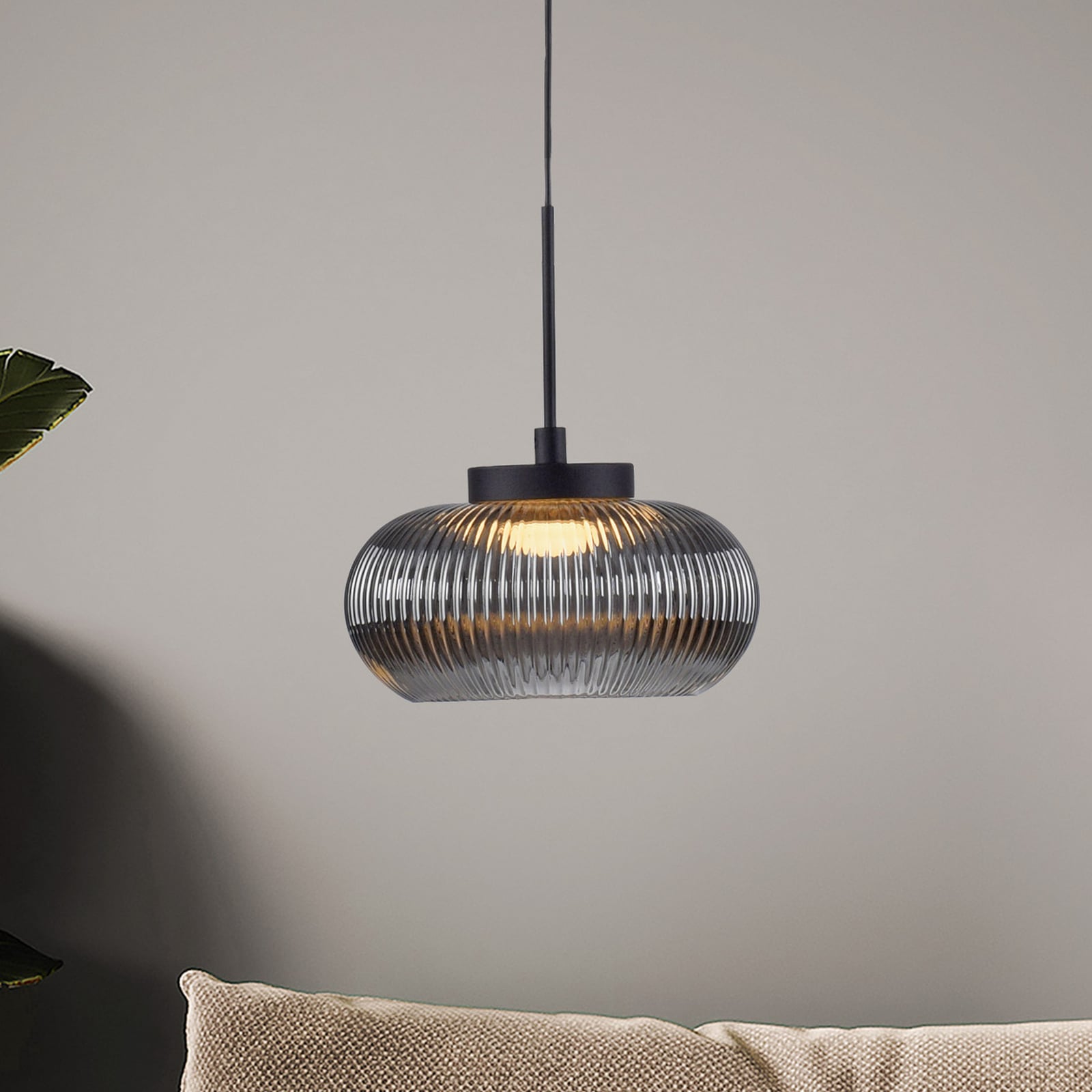 Lámpara colgante LED Noctis, gris ahumado, cristal, atenuable, 3.000 K