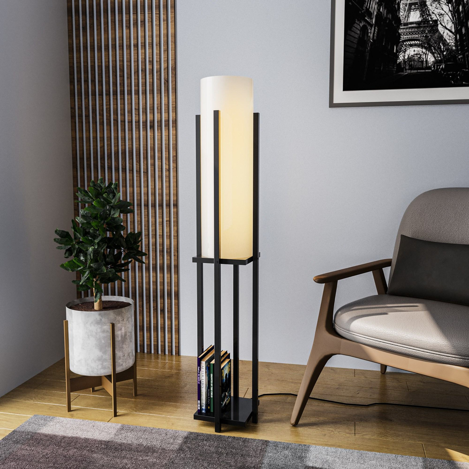 Floor lamp 8125, black/white, metal/canvas, height 130 cm