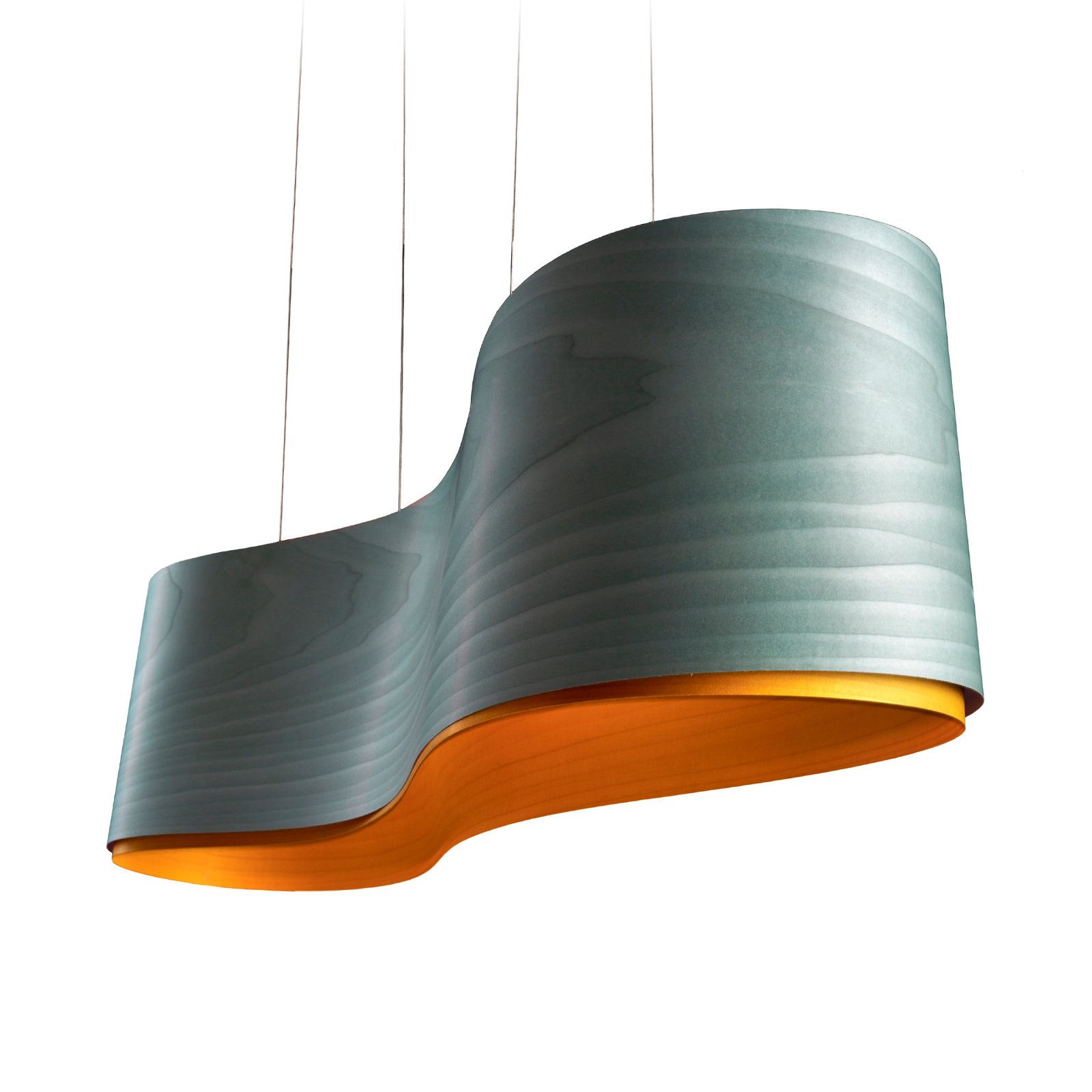 LZF LamPS New Wave hanging light, turquoise/yellow, for Living / Dining Room, wood veneer, E27, 17 W, energy efficiency: A++, L: 102 cm, W: 27.6 cm, H: 27.5 cm
