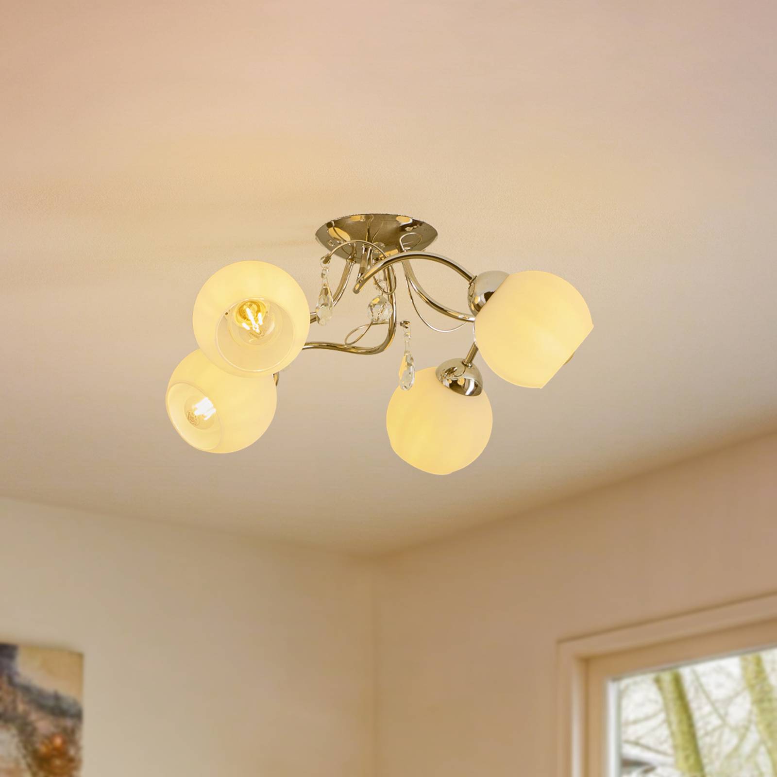 Alfa Plafonnier Livia Pro chromé/blanc à 4 lampes