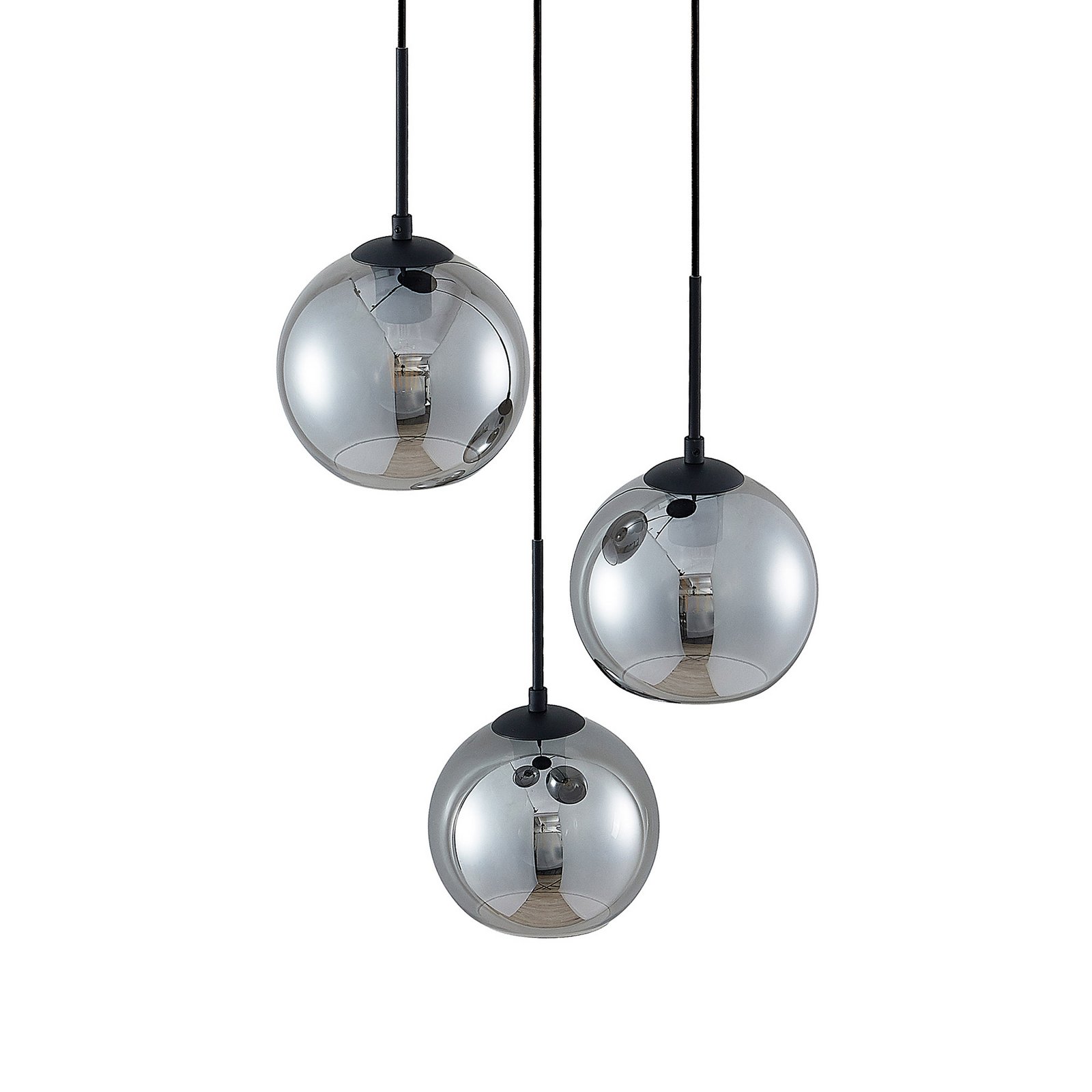 Jurian 3 Round Závěsná Lampa Black/Smoke - Lindby