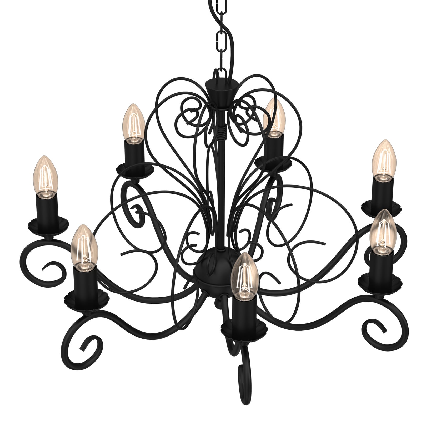 Mauro chandelier, black, 7-bulb, Ø 62 cm, metal, E14 Mauro chandelier, black, 7-bulb, Ø 62 cm, metal, E14