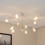Plafonnier Gloriosa, verre, crème, à 10 lampes