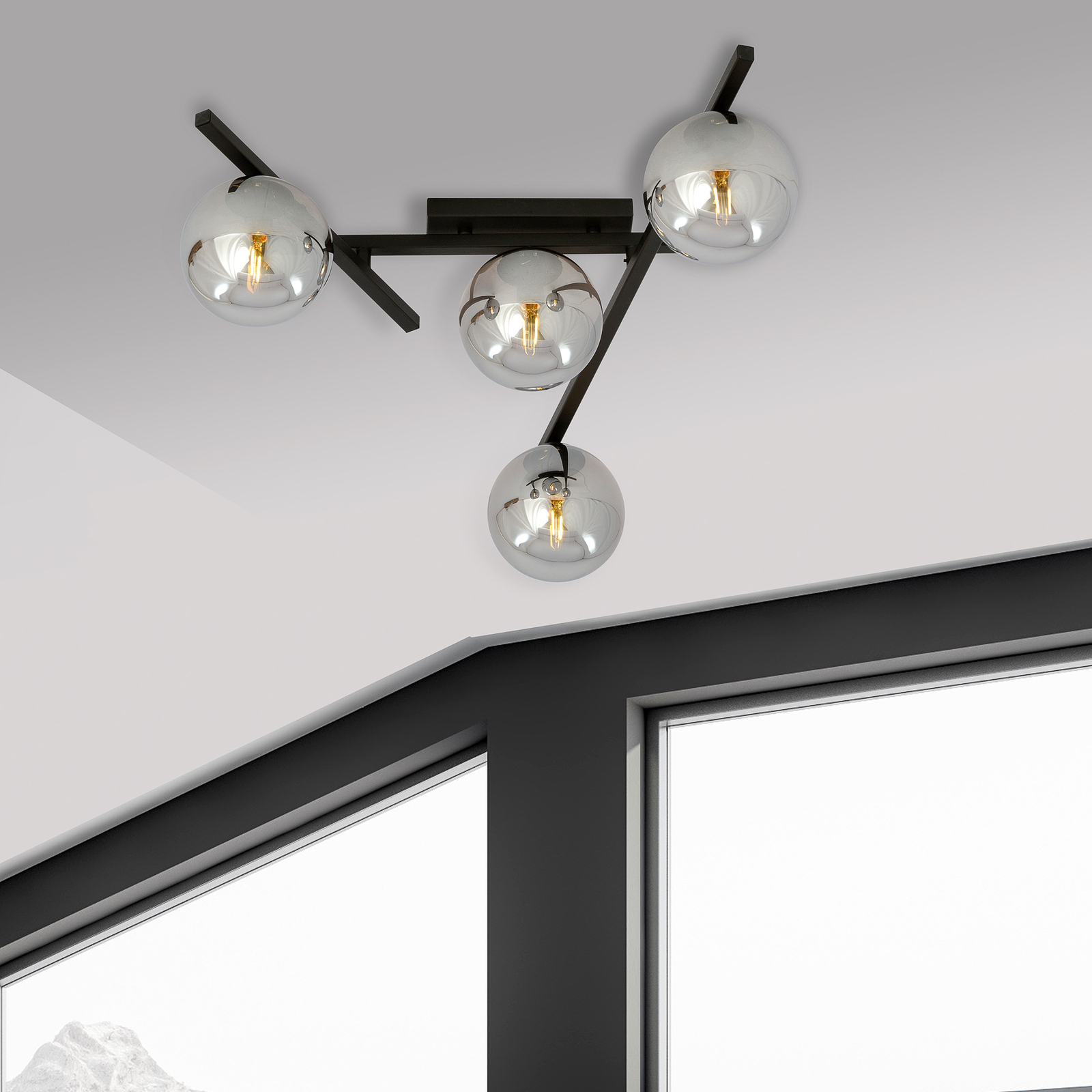 Plafondlamp Smart, zwart/grafiet, 4-lamps