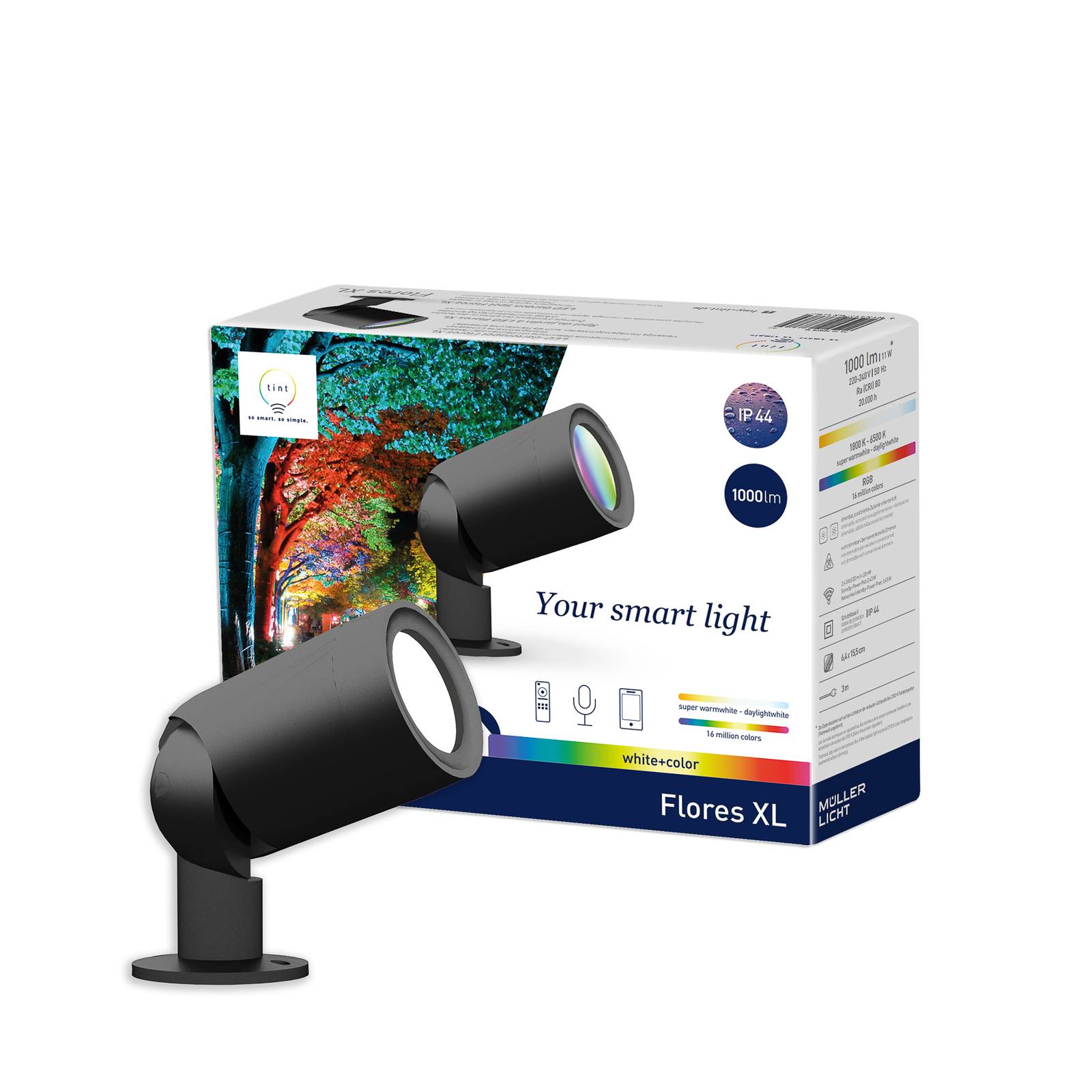 LED utendørs spotlight med fargetone Flores XL IP44 CCT RGB