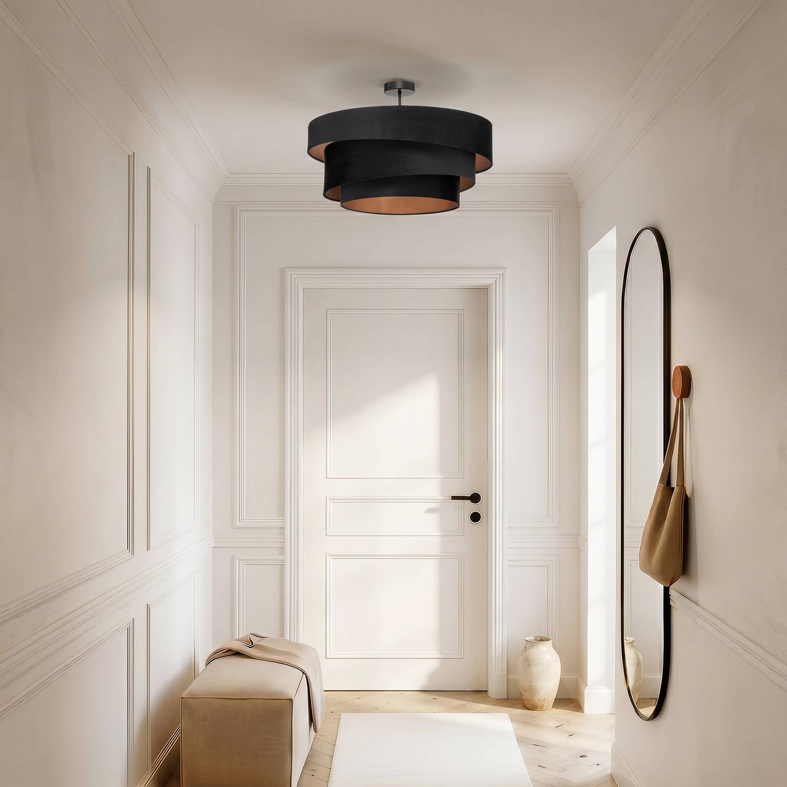 Lampa sufitowa Lindby Jusari, czarna, z tkaniny, Ø 56 cm, E27