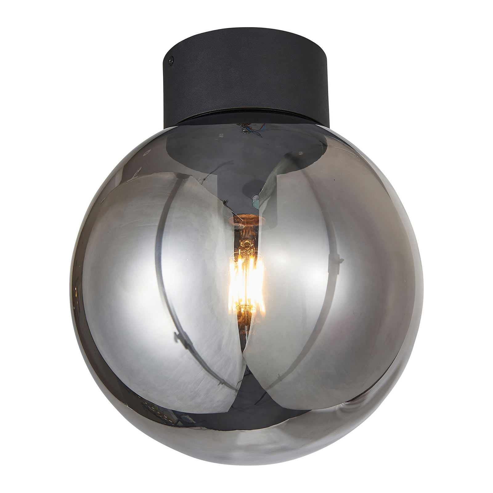 Plafondlamp Astro, bolglas, rookgrijs, Ø 25 cm