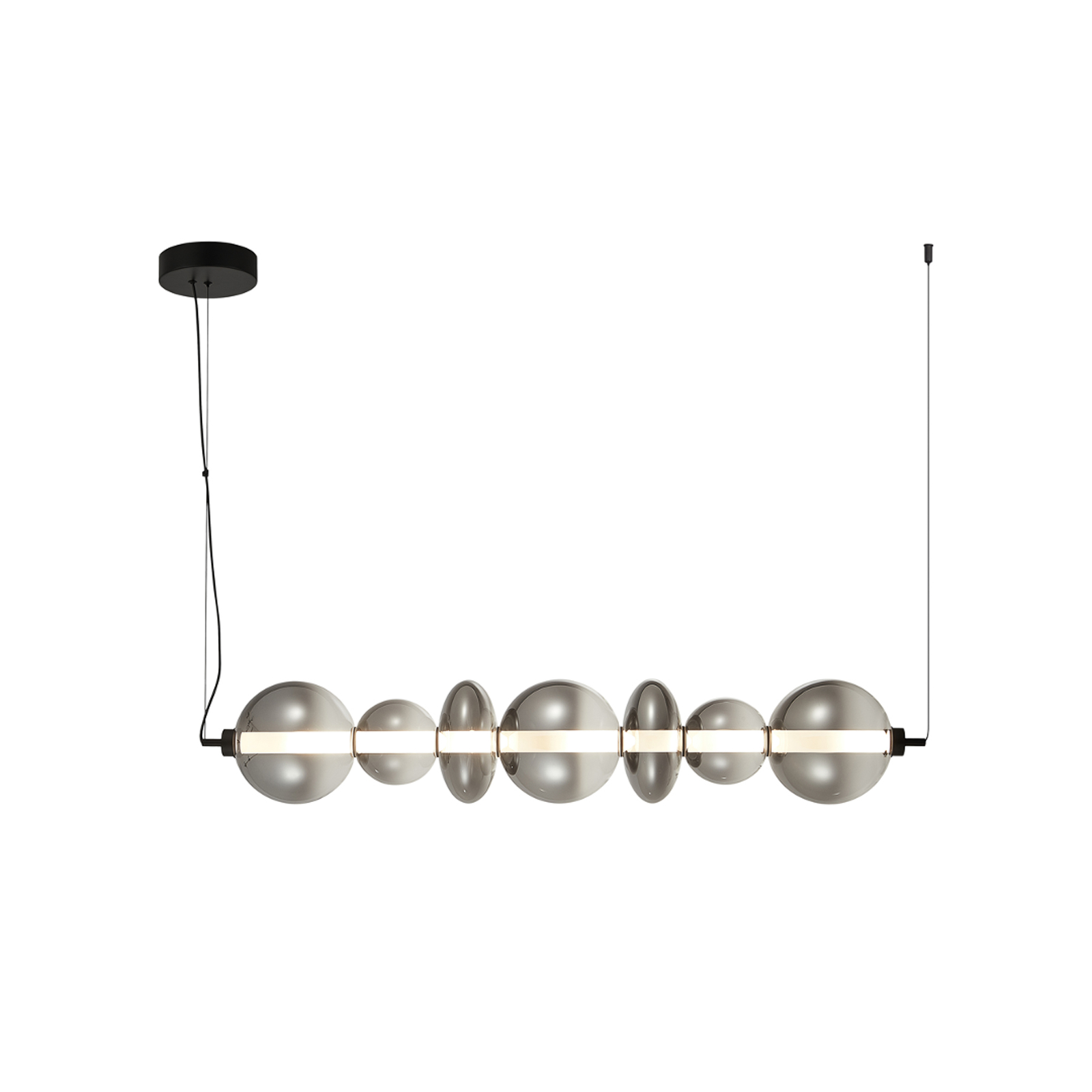 Hanglamp Daphne, grijs-transparant glas, lengte 118 cm