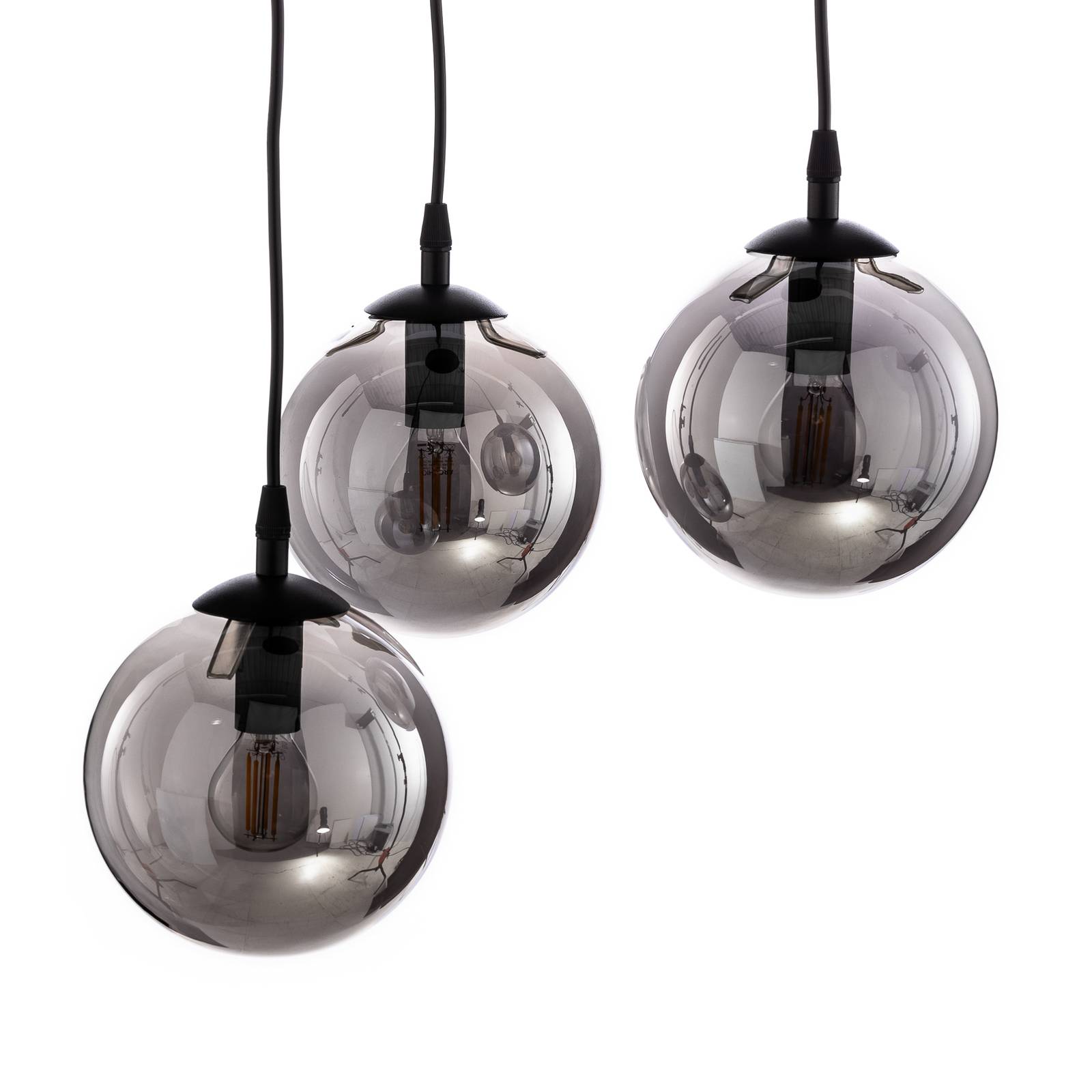 Lampa wisząca Glassy, 3-punktowa, okrągła, czarna, grafitowa, szklana