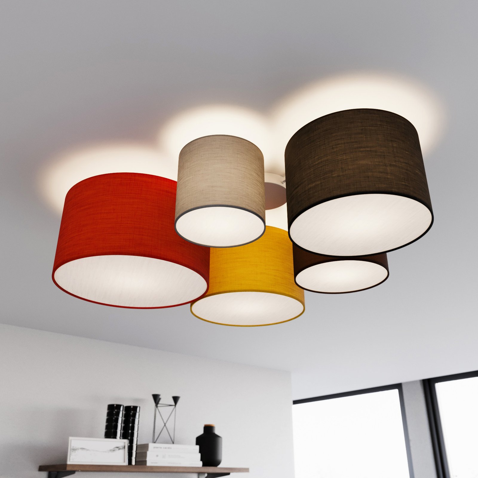 Lindby Laurenz plafoniera 5 luci 90cm rosso-giallo