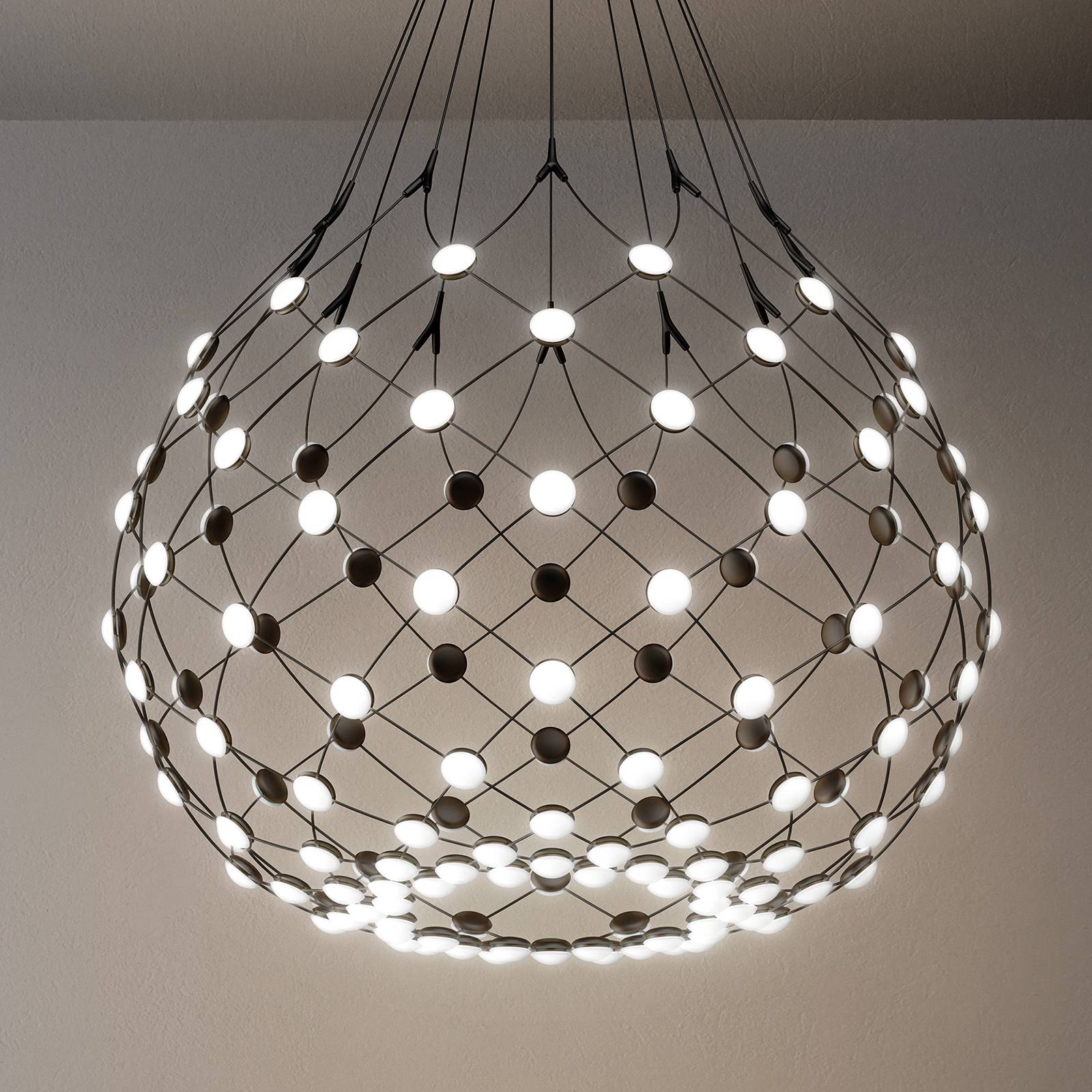 Luceplan Mesh pendant lamp Ø 80cm 2m suspension system, for Living / Dining Room, metal, polycarbonate, 53 W, energy efficiency: A, H: 60 cm