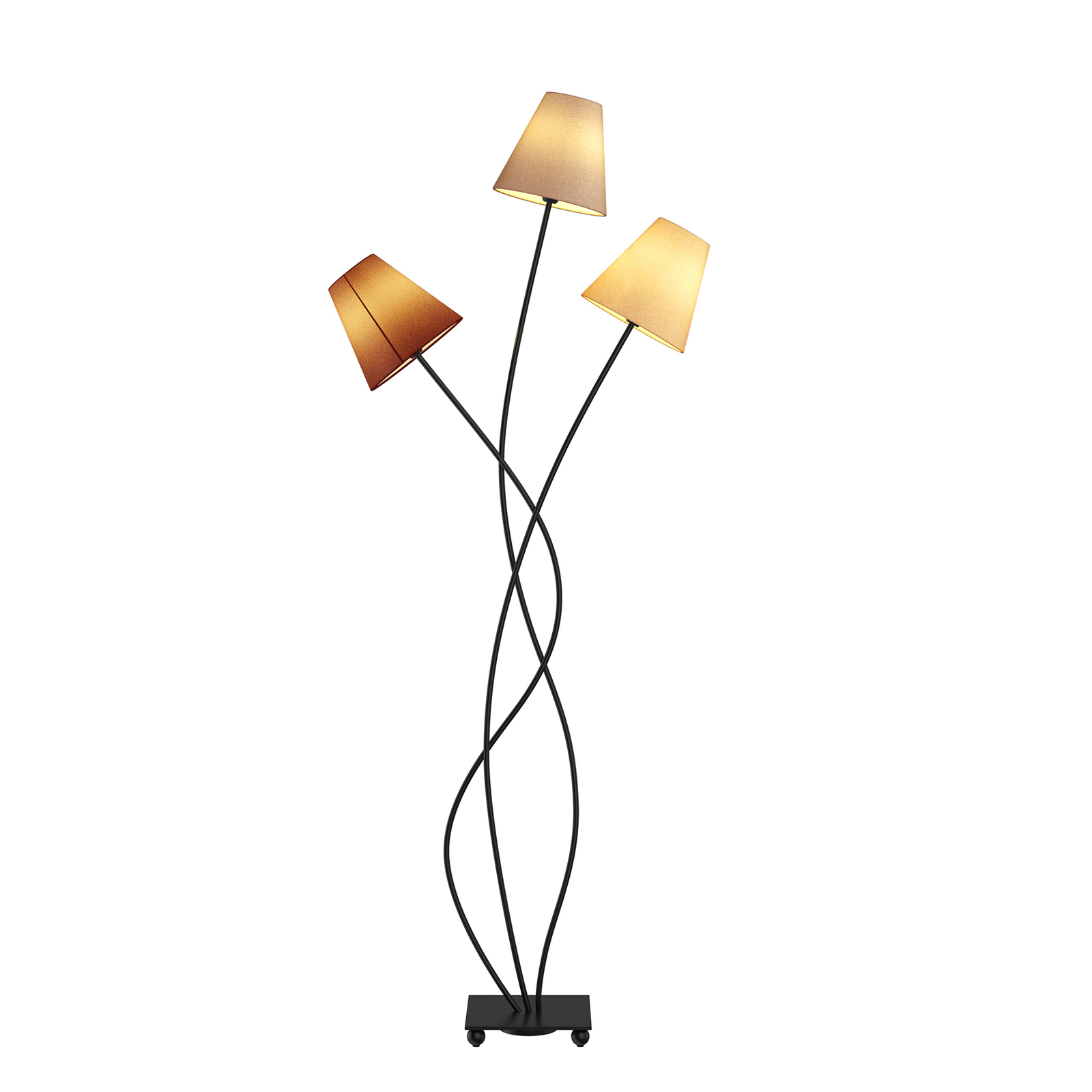 Three-bulb floor lamp Melis with fabric lampshades