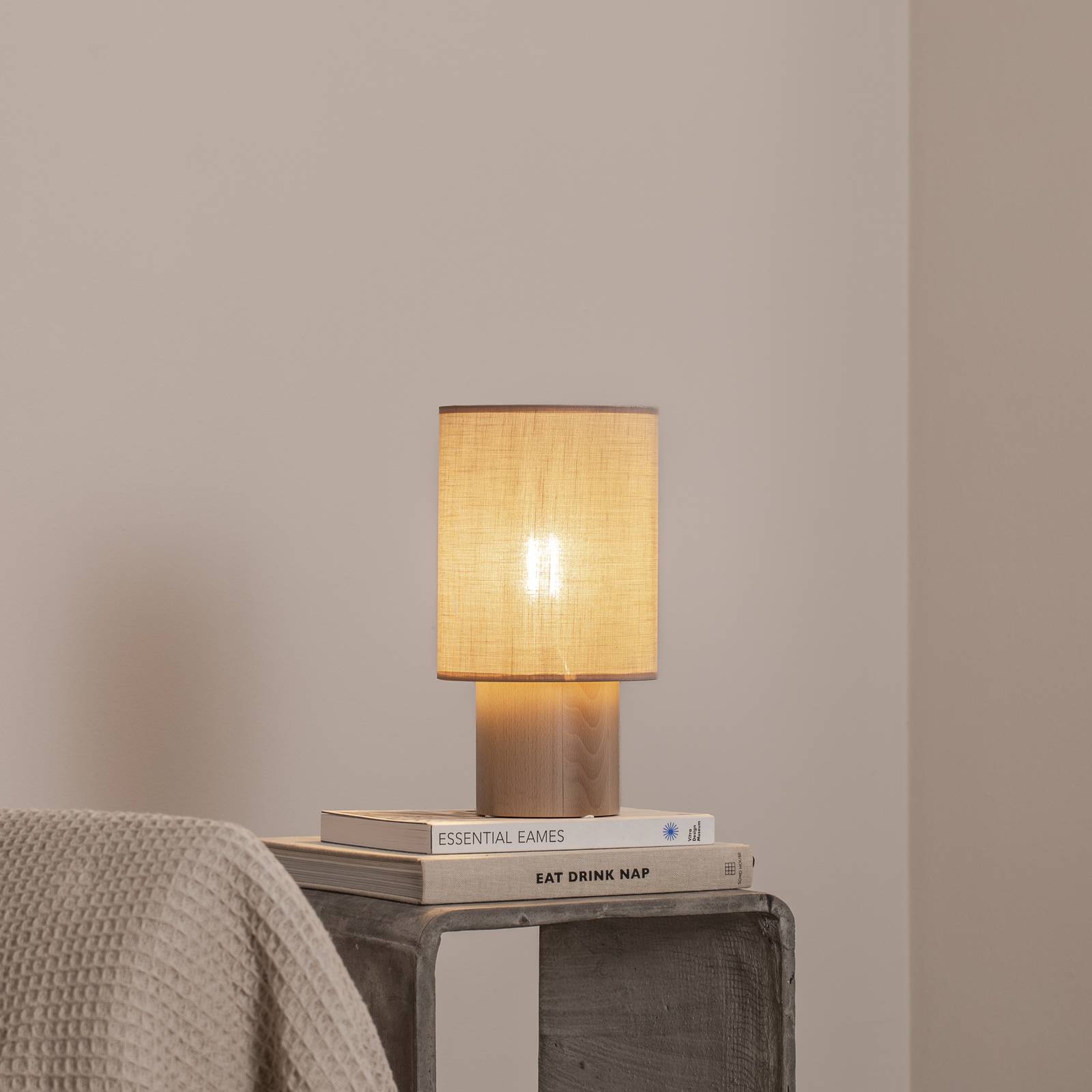 Envostar Asolita Tischleuchte Holzfuß Schirm beige günstig online kaufen