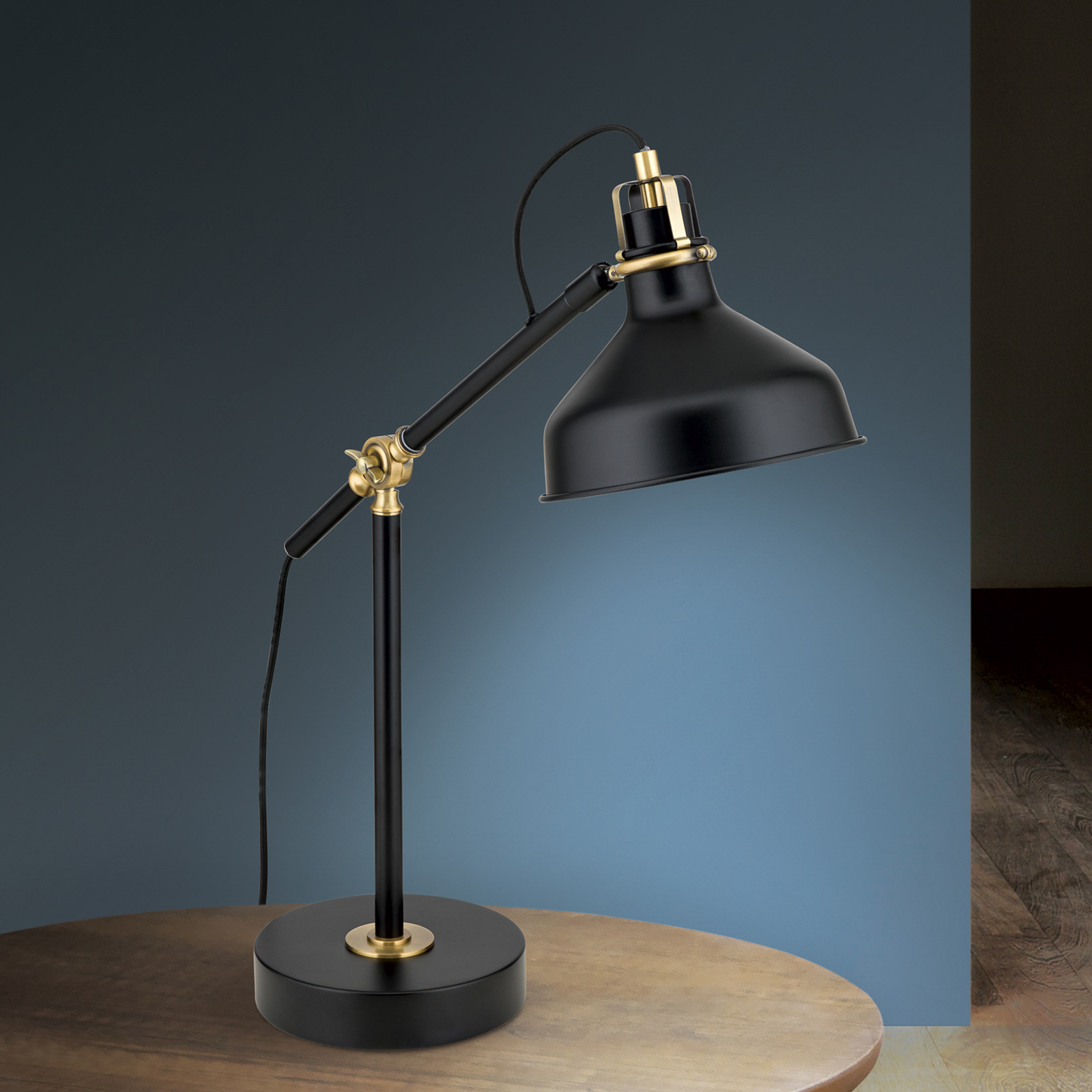 Lampe de table Schiller, noir, métal, 59 cm, réglable