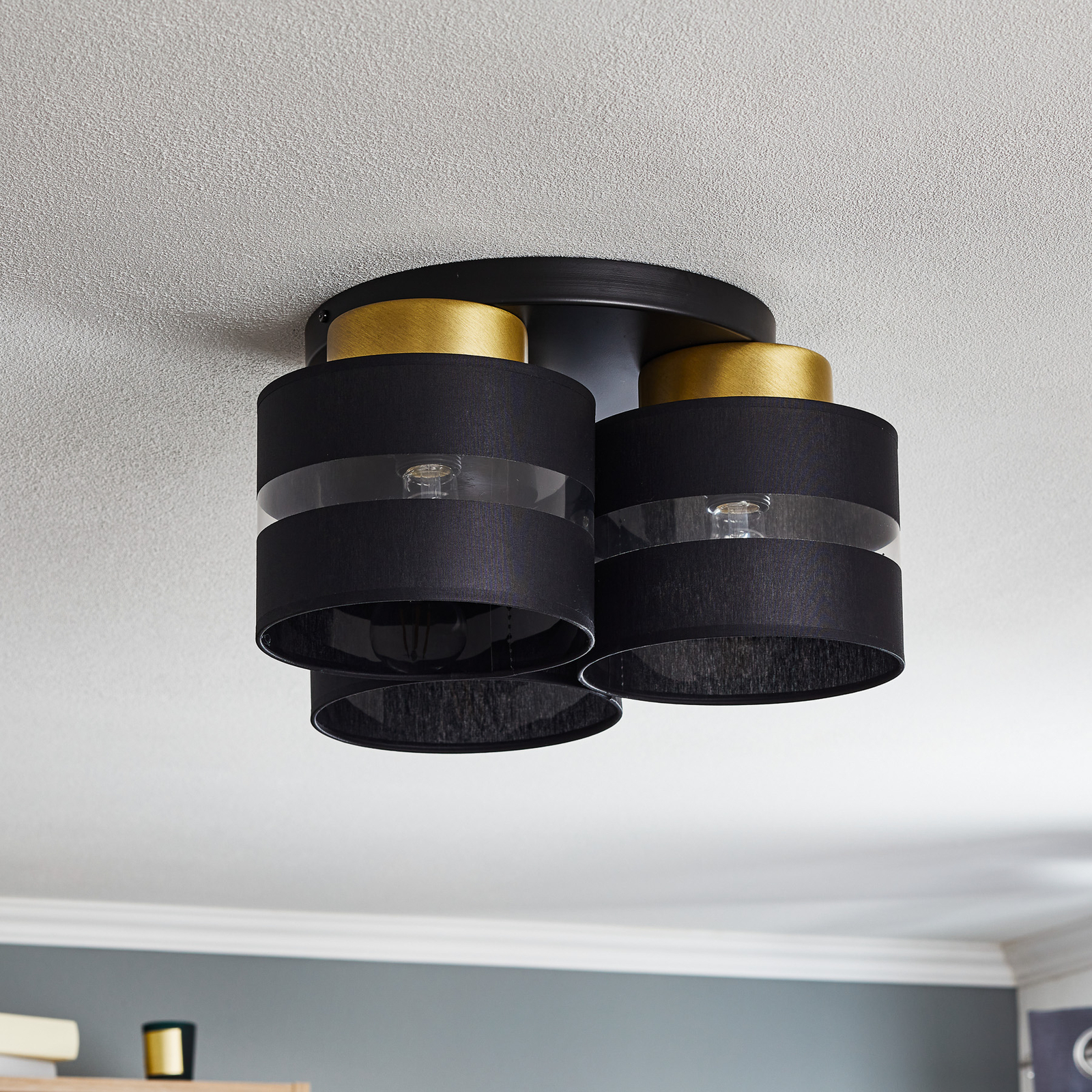 Hara plafondlamp in zwart/goud, 3-lamps