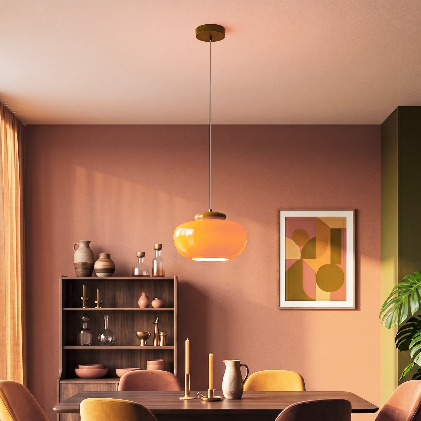 Hanglamp Berardelli, oranje/groen, Ø 30 cm, glas, E27