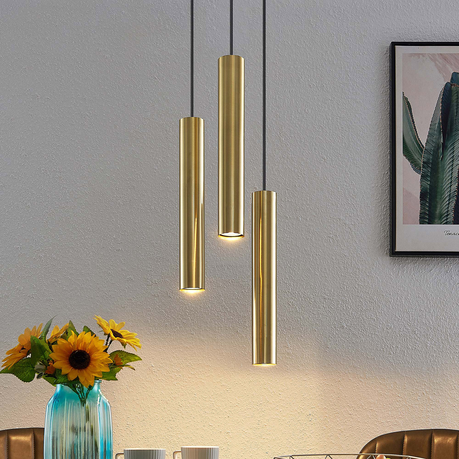 Lindby Joffrey suspension, à 3 lampes, laiton